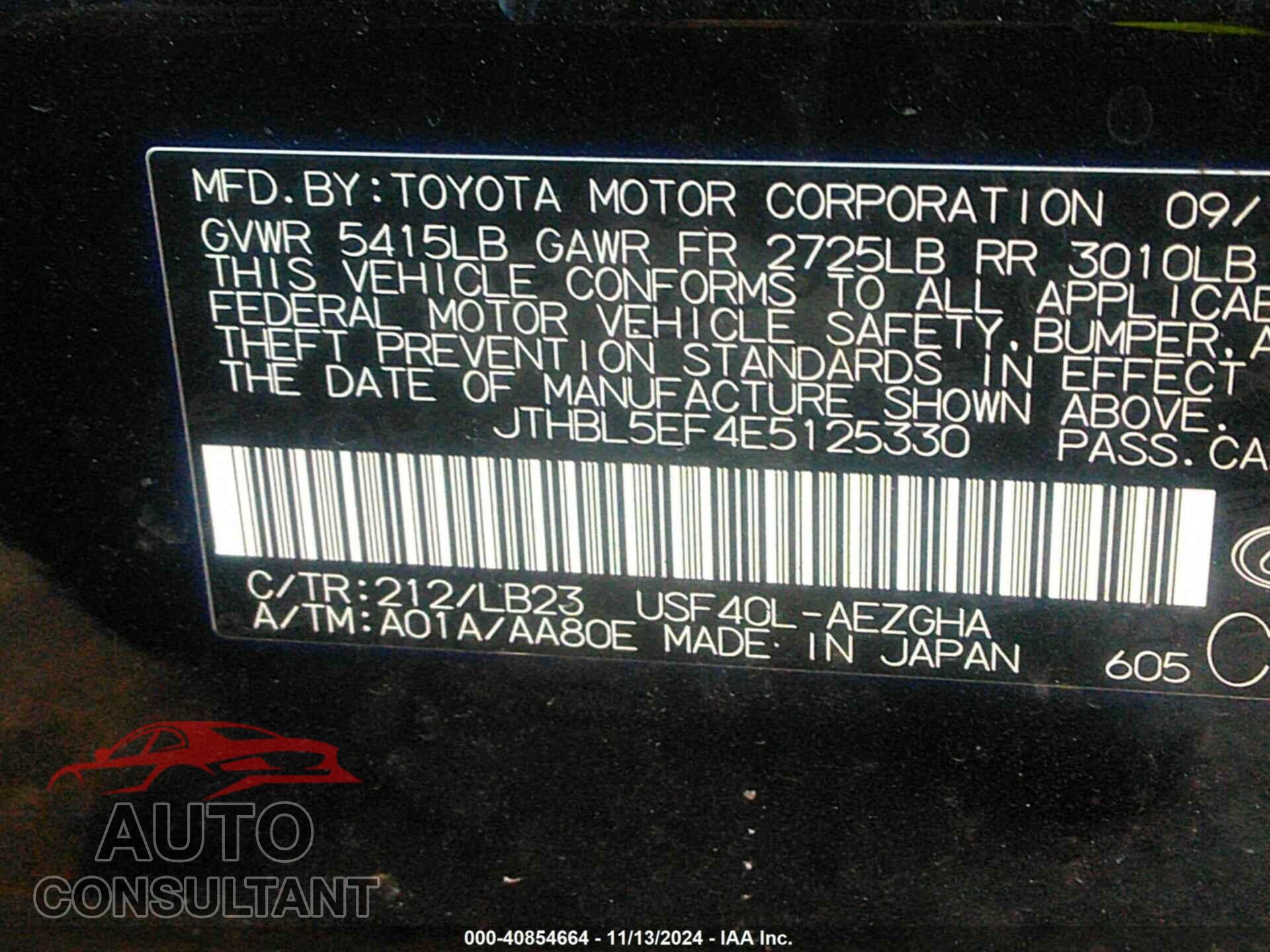 LEXUS LS 460 2014 - JTHBL5EF4E5125330