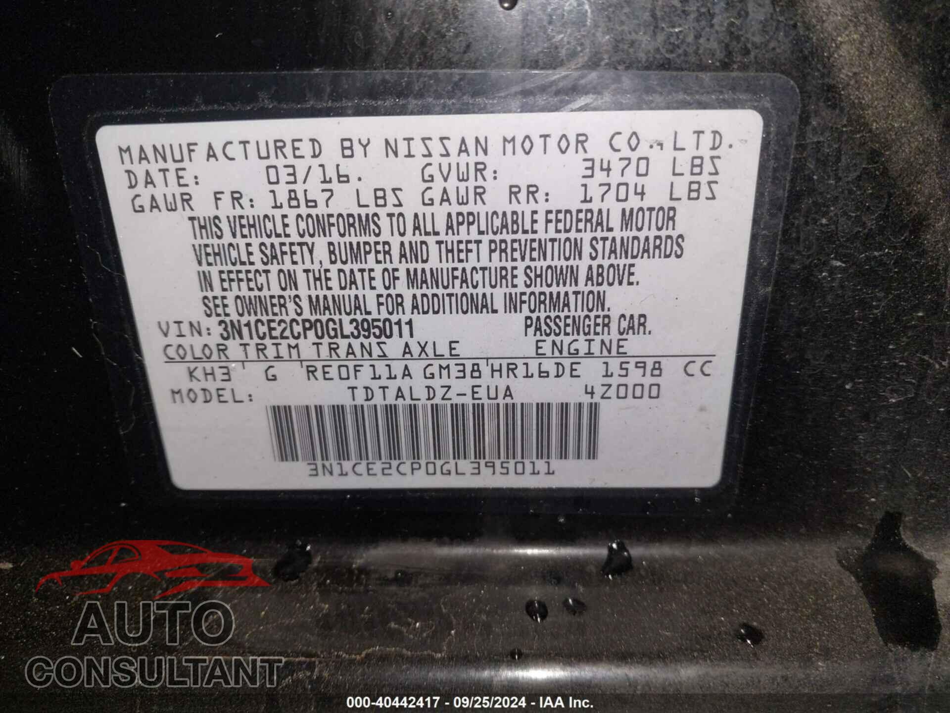 NISSAN VERSA NOTE 2016 - 3N1CE2CP0GL395011