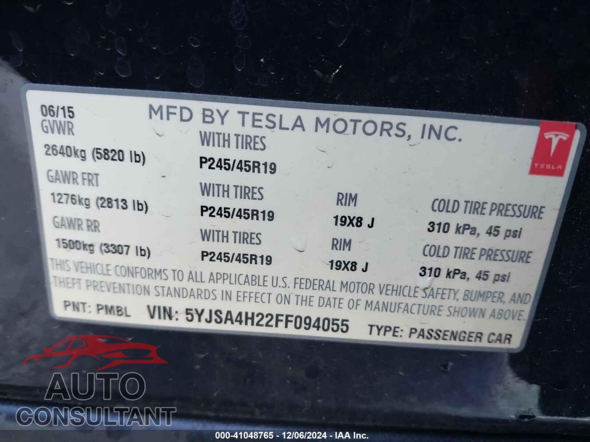 TESLA MODEL S 2015 - 5YJSA4H22FF094055