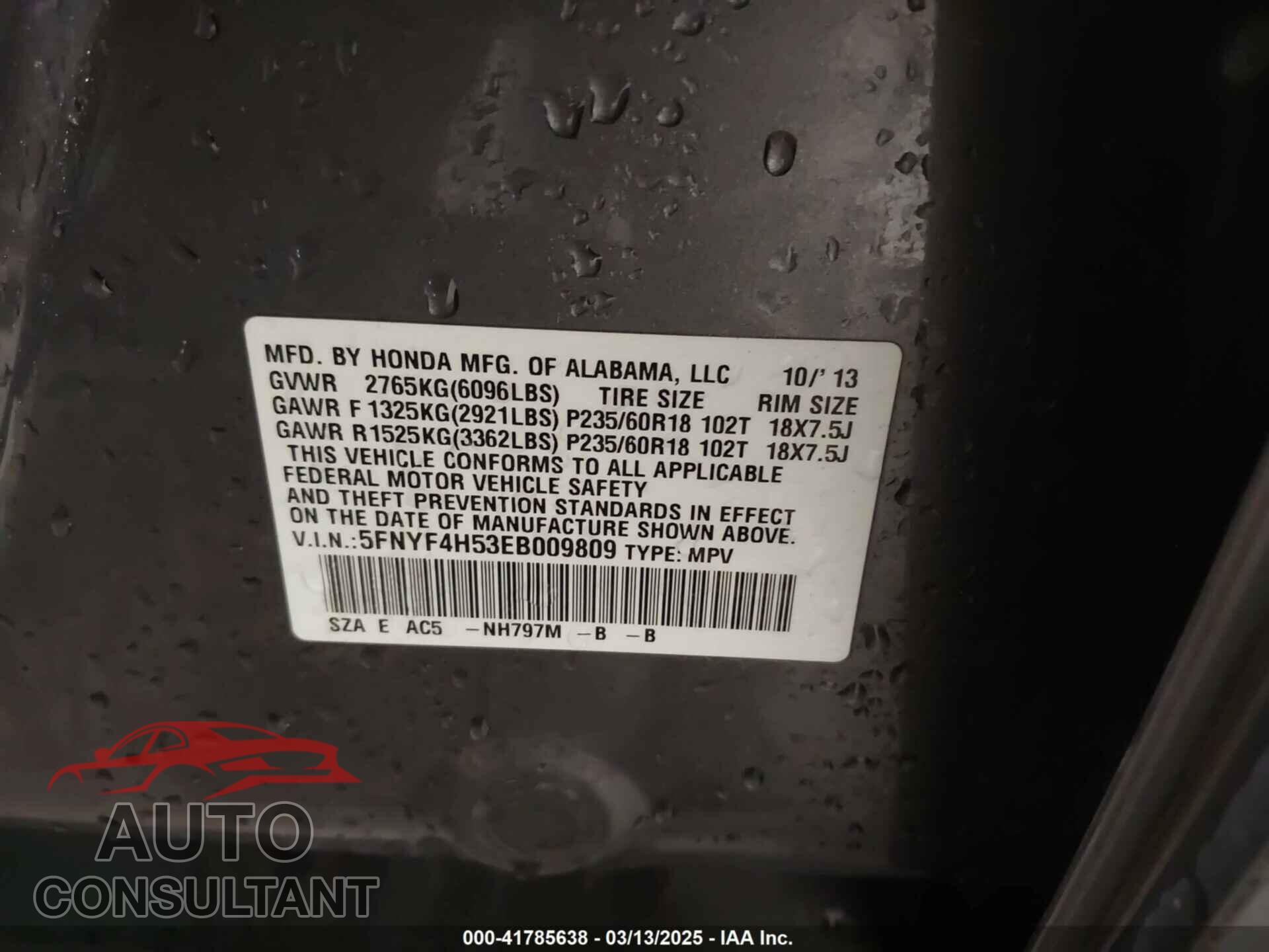 HONDA PILOT 2014 - 5FNYF4H53EB009809