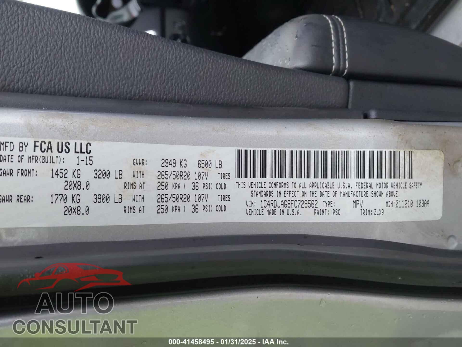 DODGE DURANGO 2015 - 1C4RDJAG8FC729562