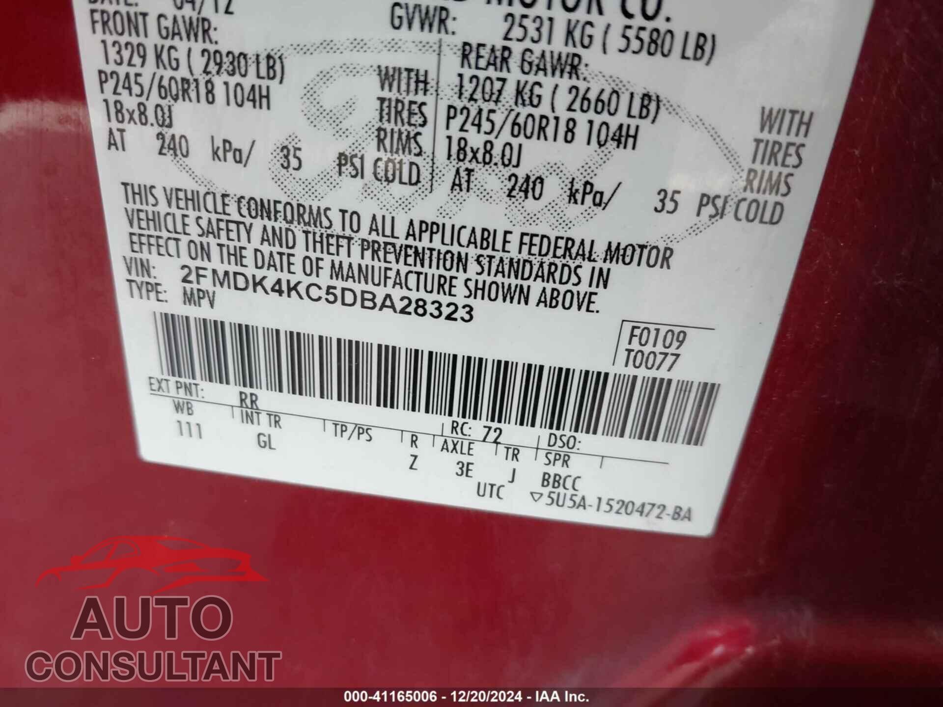 FORD EDGE 2013 - 2FMDK4KC5DBA28323