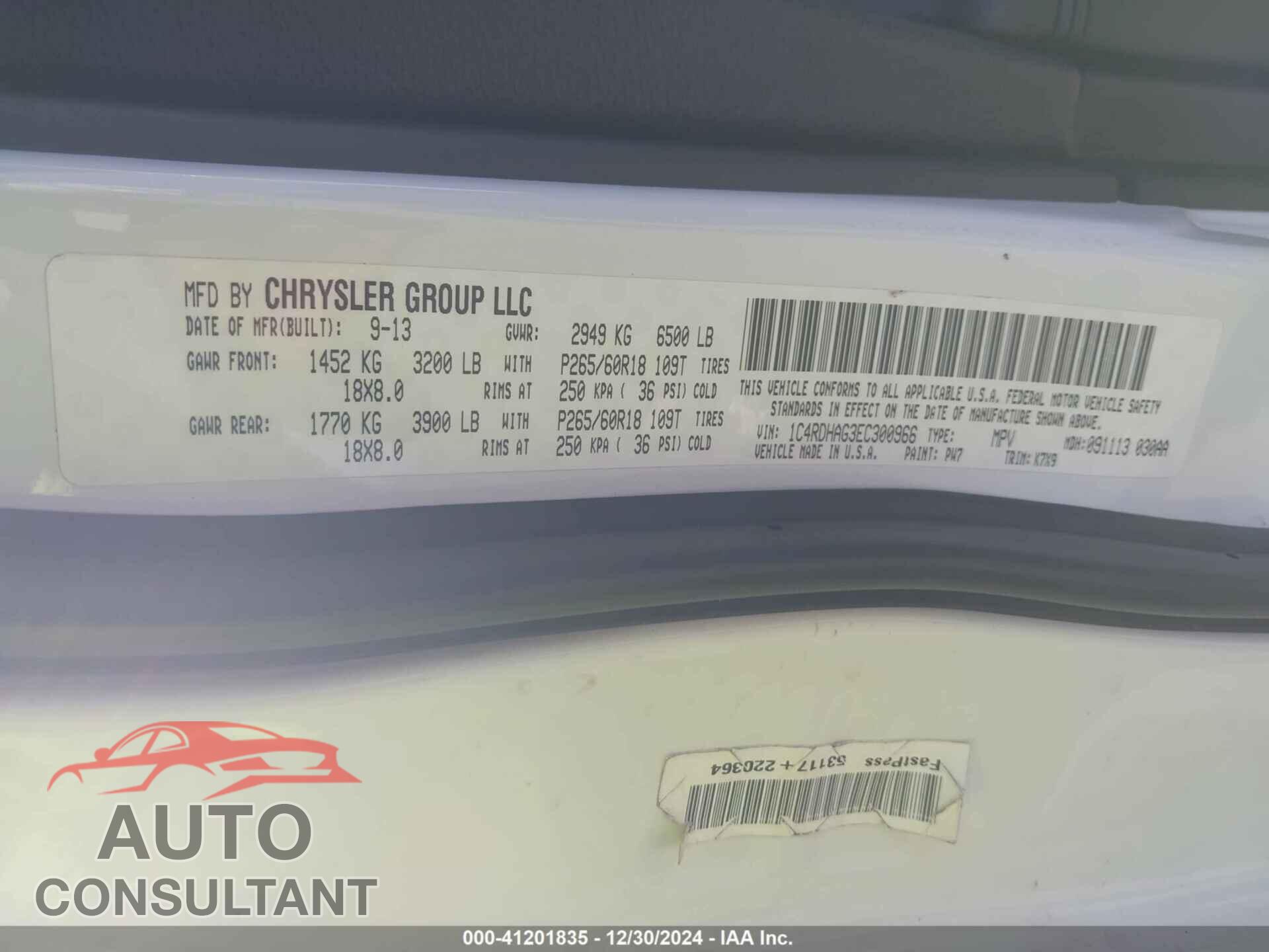 DODGE DURANGO 2014 - 1C4RDHAG3EC300966