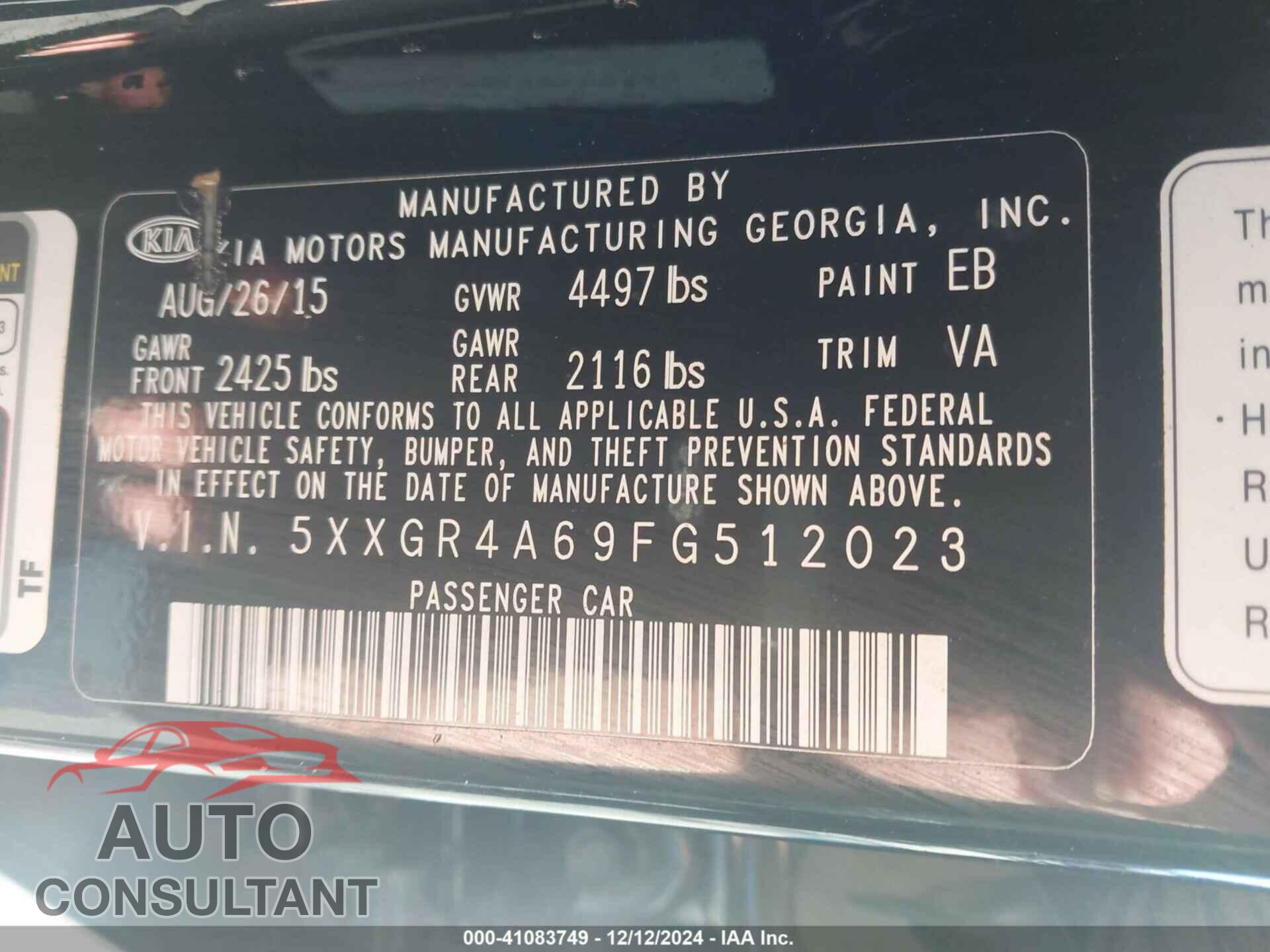 KIA OPTIMA 2015 - 5XXGR4A69FG512023
