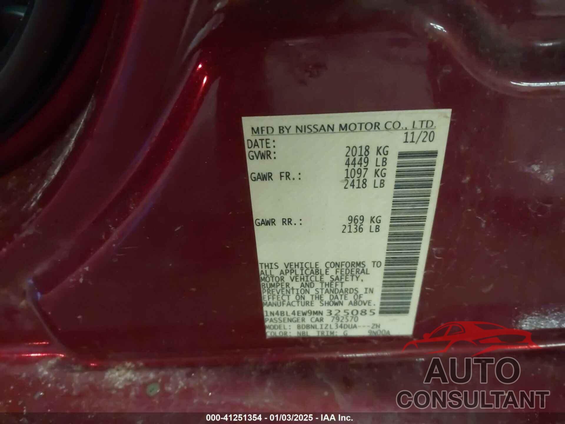 NISSAN ALTIMA 2021 - 1N4BL4EW9MN325085