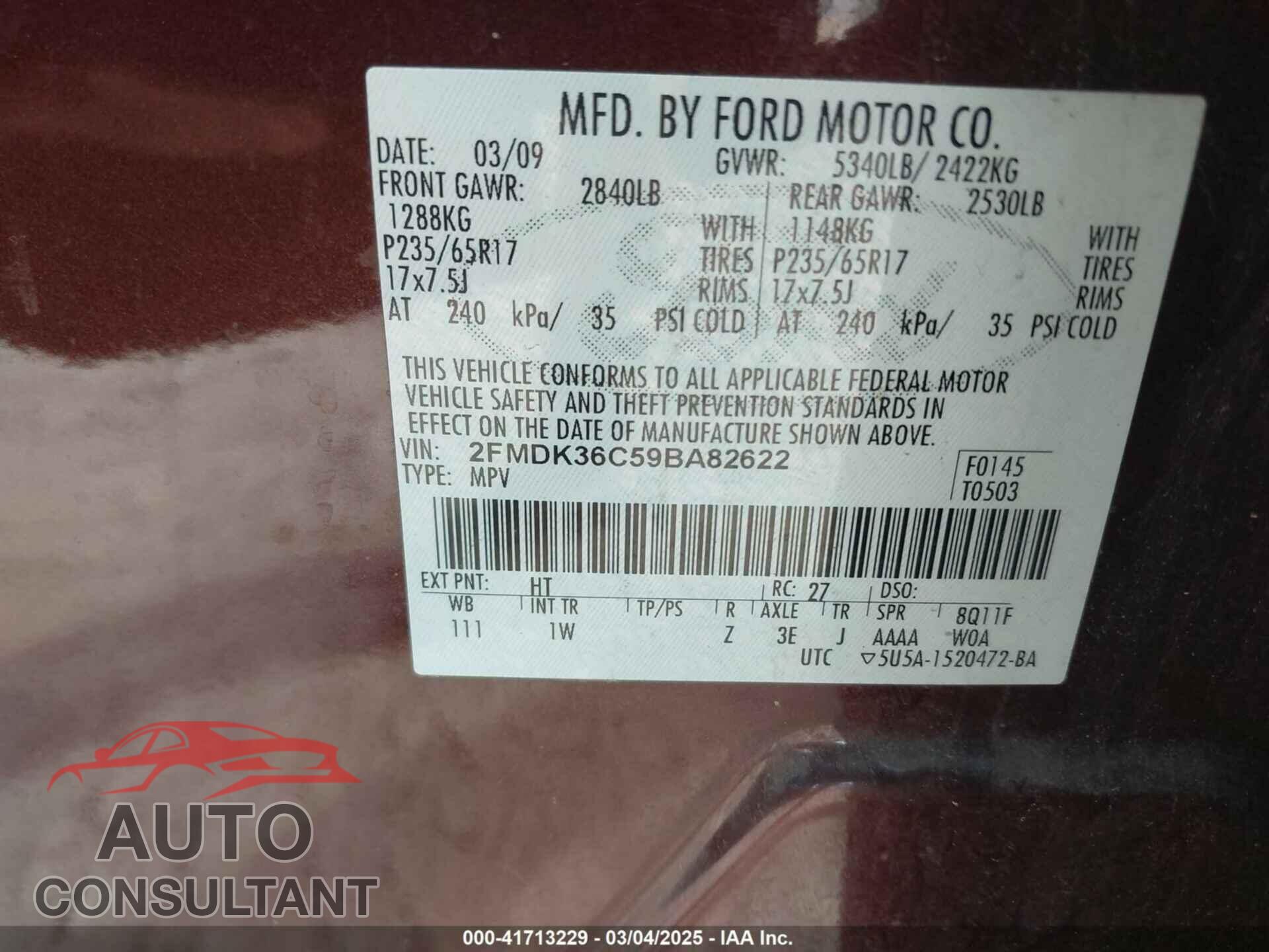 FORD EDGE 2009 - 2FMDK36C59BA82622