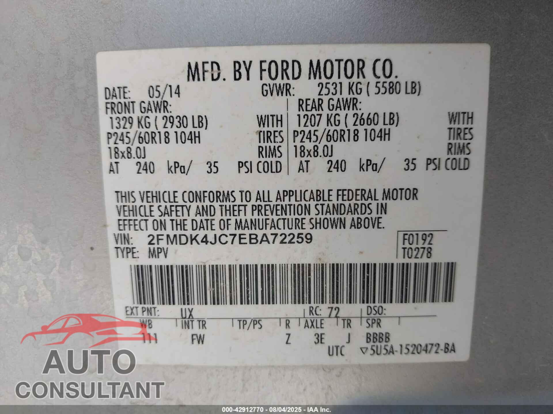 FORD EDGE 2014 - 2FMDK4JC7EBA72259