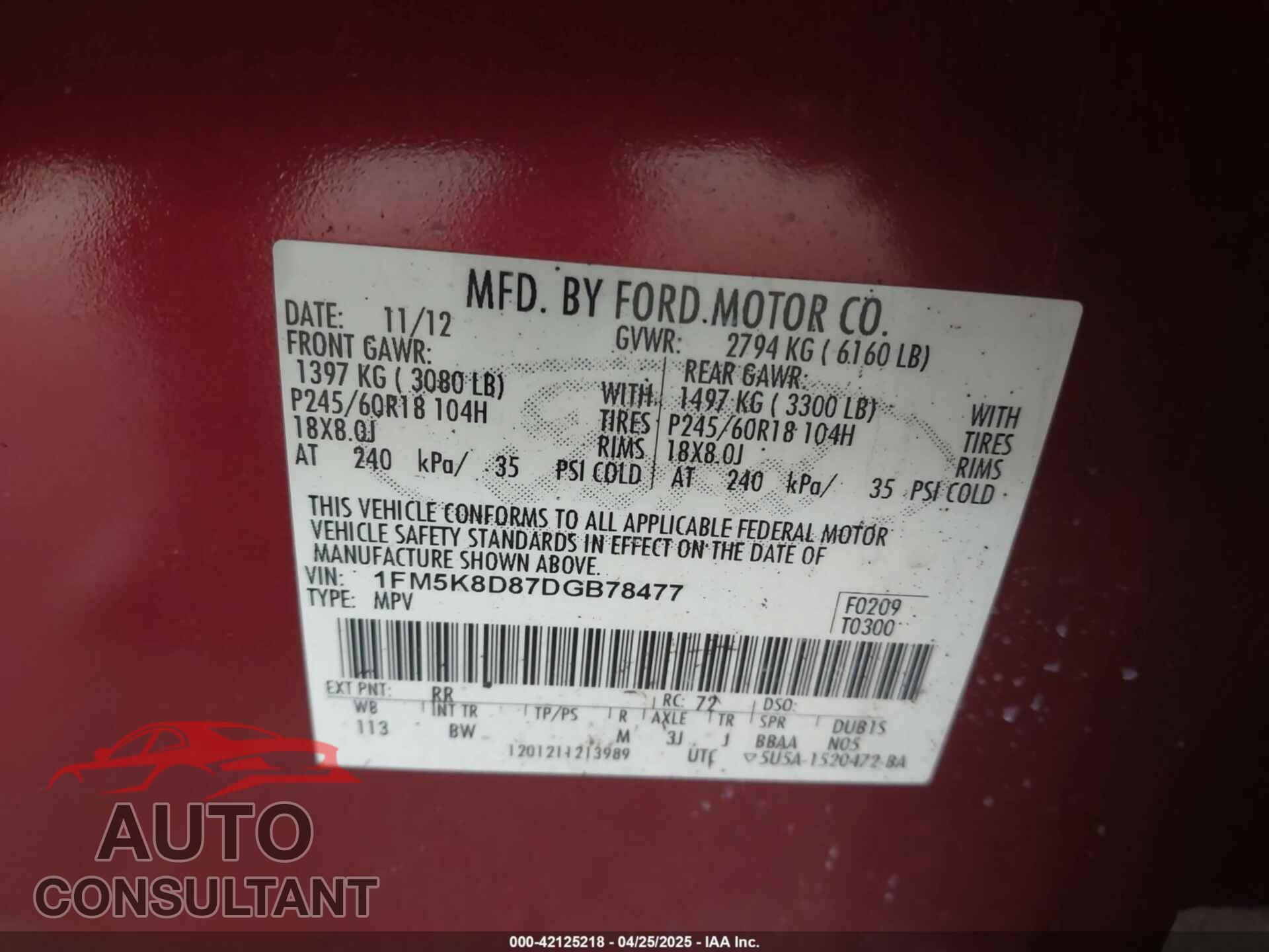 FORD EXPLORER 2013 - 1FM5K8D87DGB78477