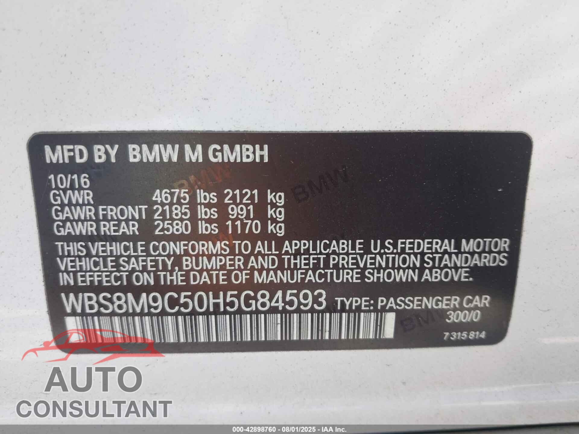 BMW M3 2017 - WBS8M9C50H5G84593
