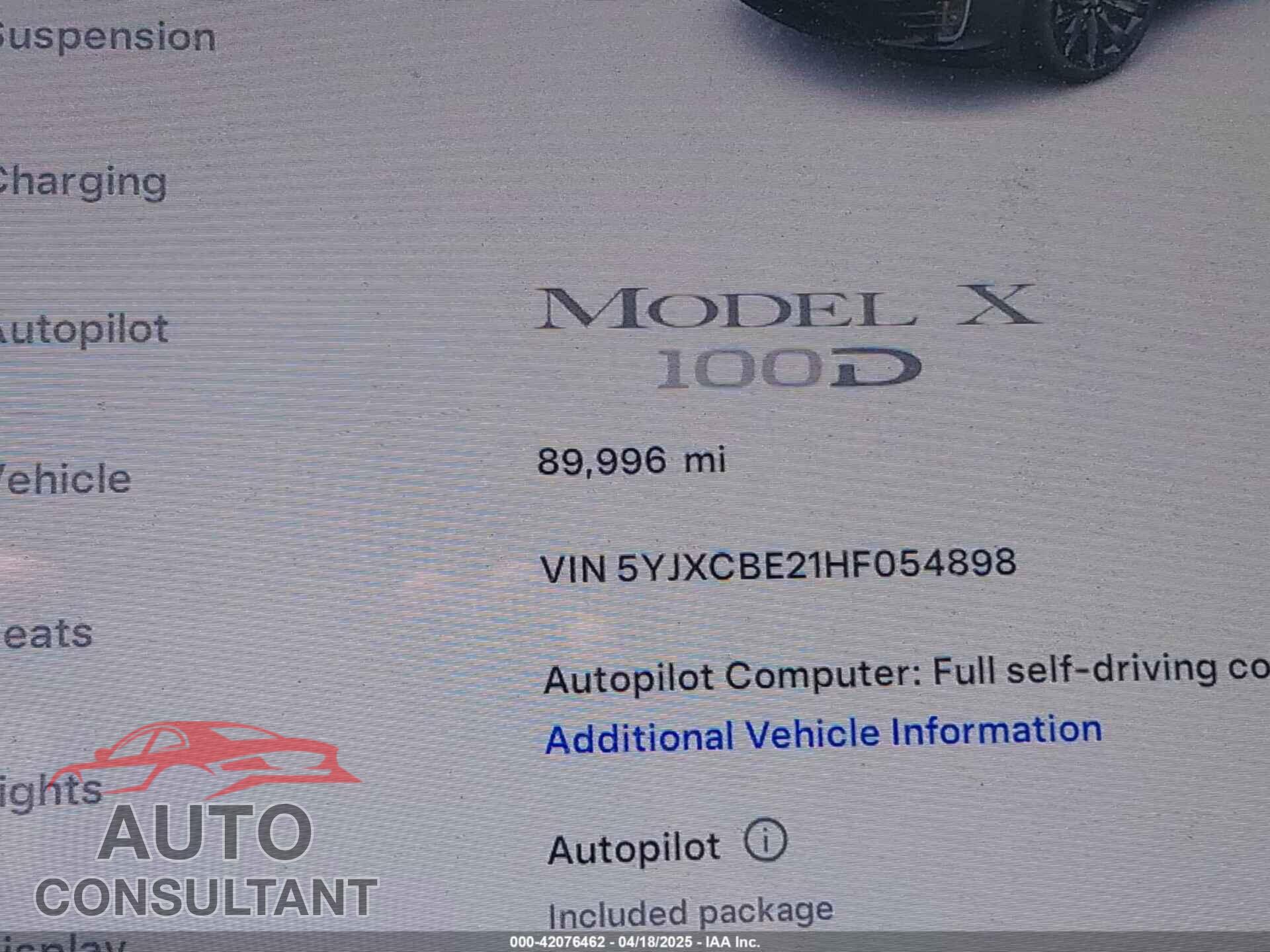 TESLA MODEL X 2017 - 5YJXCBE21HF054898