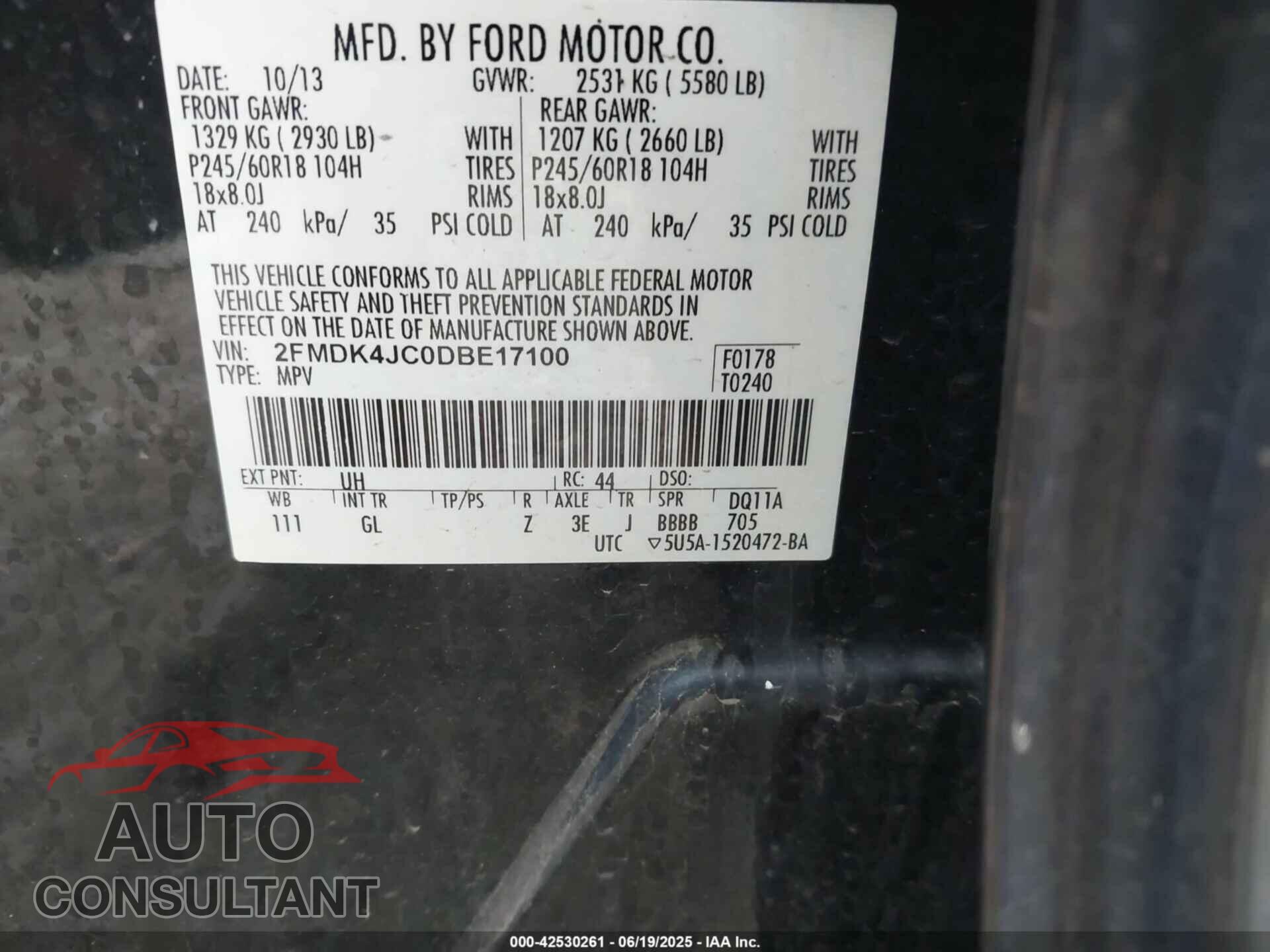 FORD EDGE 2013 - 2FMDK4JC0DBE17100