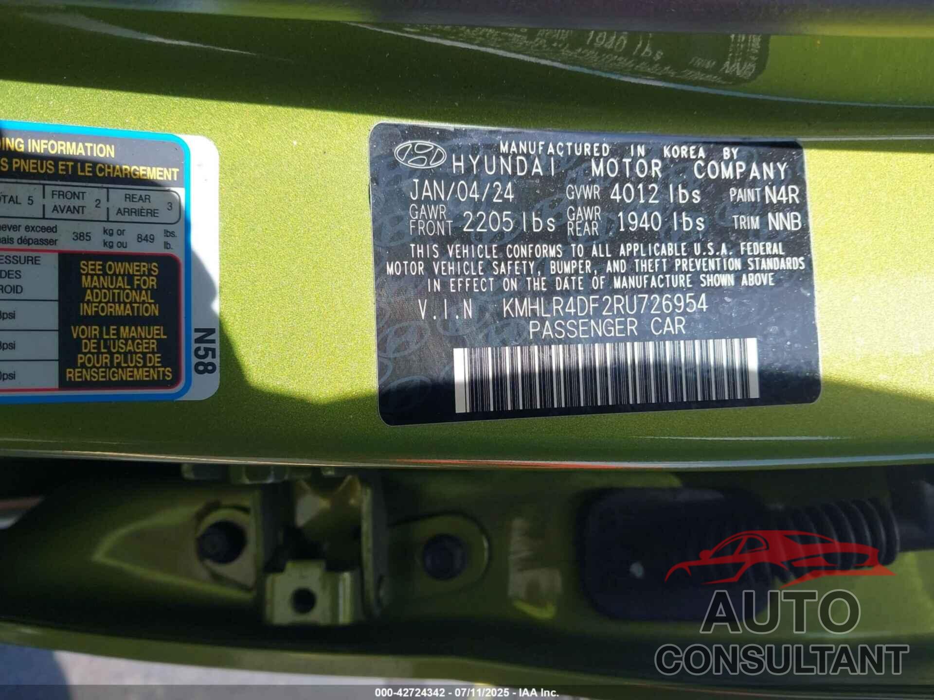 HYUNDAI ELANTRA 2024 - KMHLR4DF2RU726954