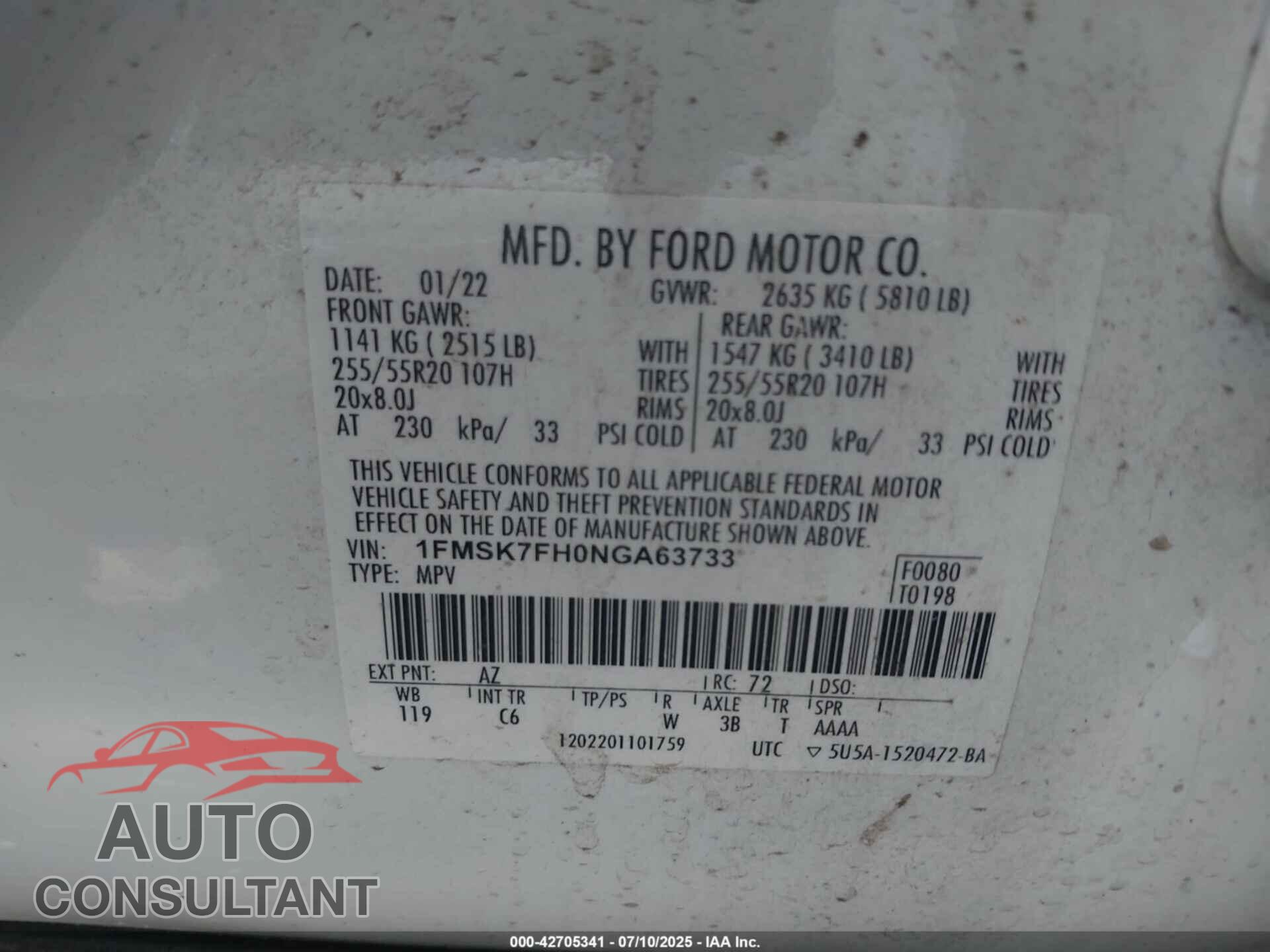 FORD EXPLORER 2022 - 1FMSK7FH0NGA63733