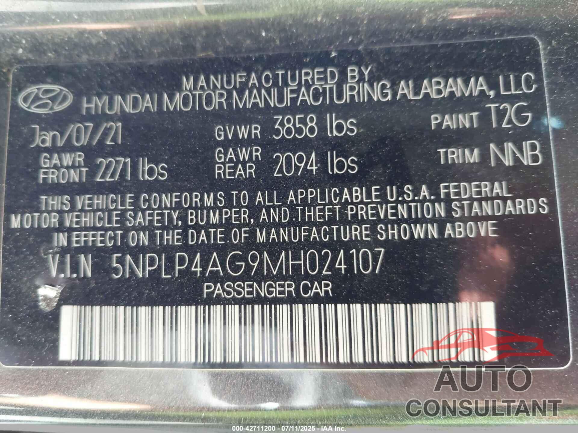 HYUNDAI ELANTRA 2021 - 5NPLP4AG9MH024107