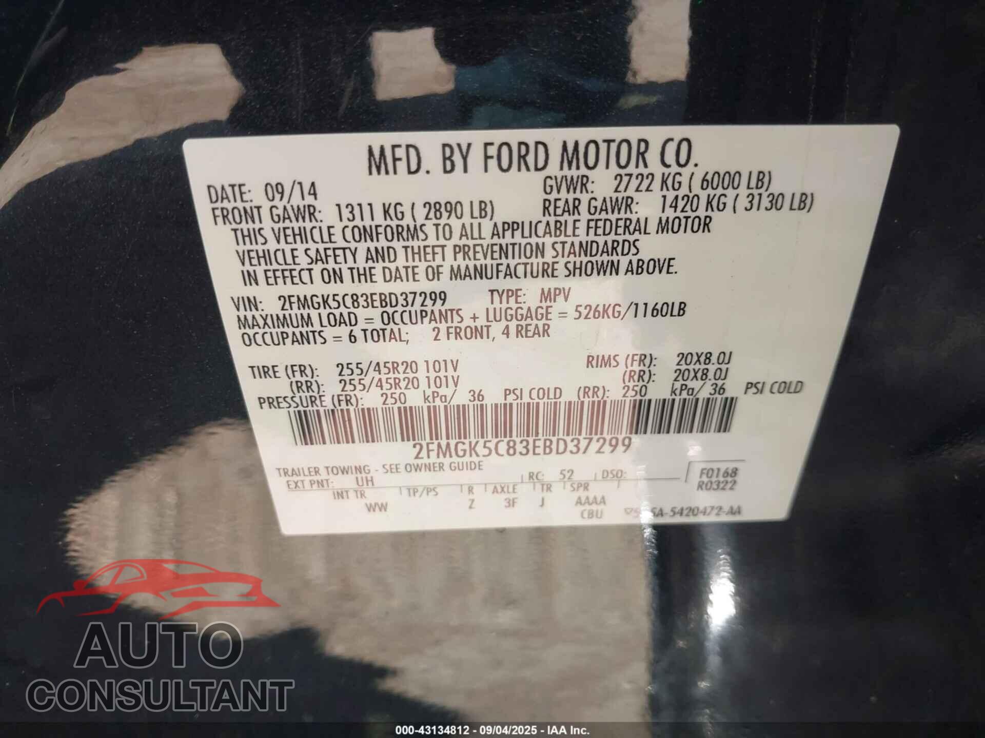FORD FLEX 2014 - 2FMGK5C83EBD37299