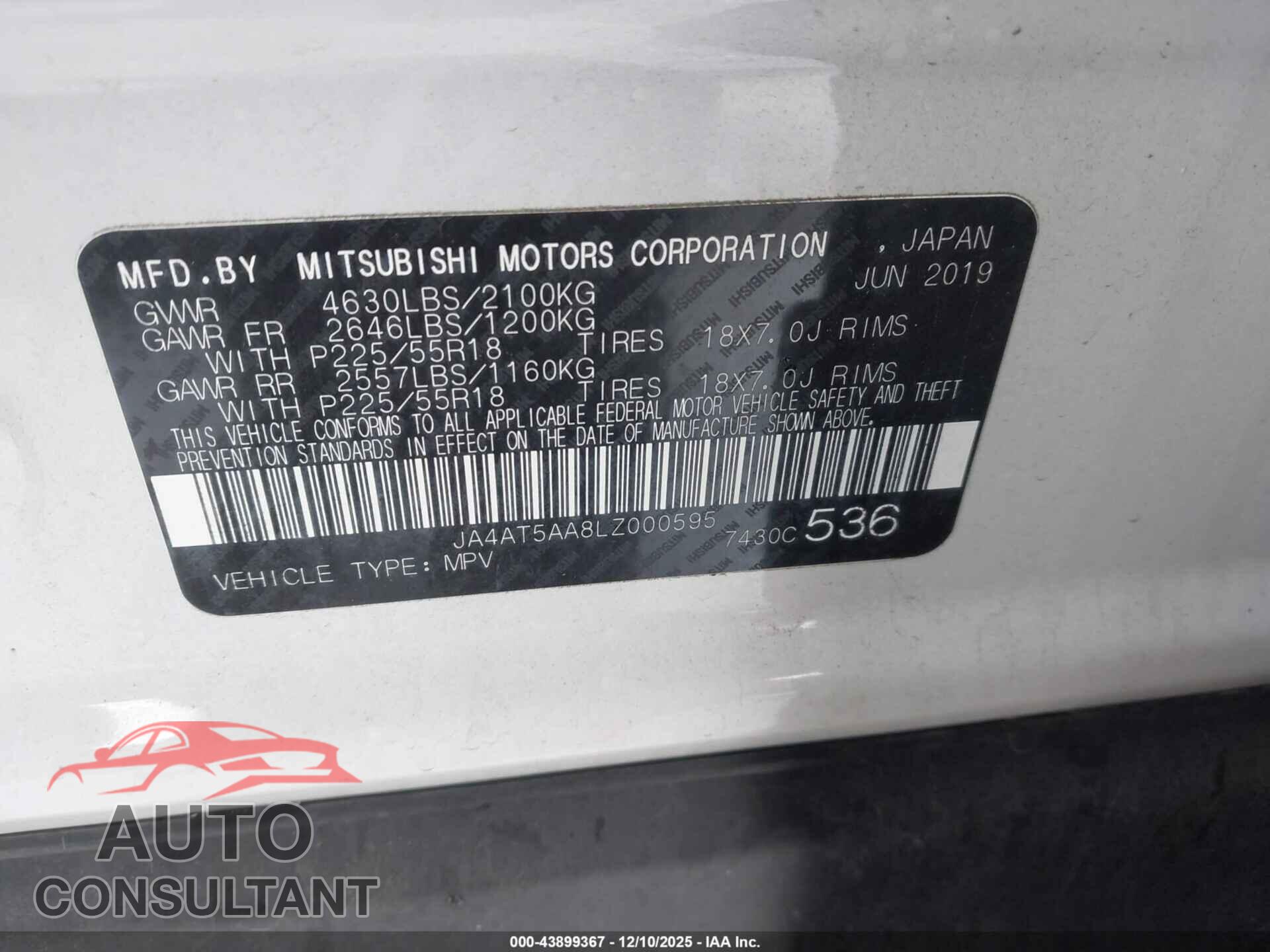 MITSUBISHI ECLIPSE CROSS 2020 - JA4AT5AA8LZ000595