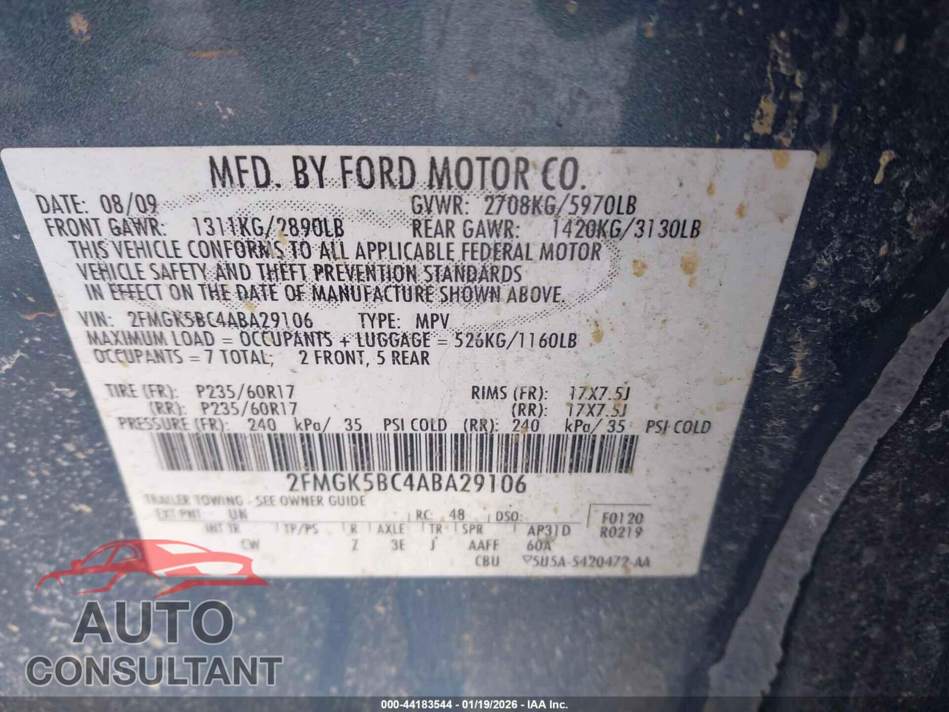 FORD FLEX 2010 - 2FMGK5BC4ABA29106