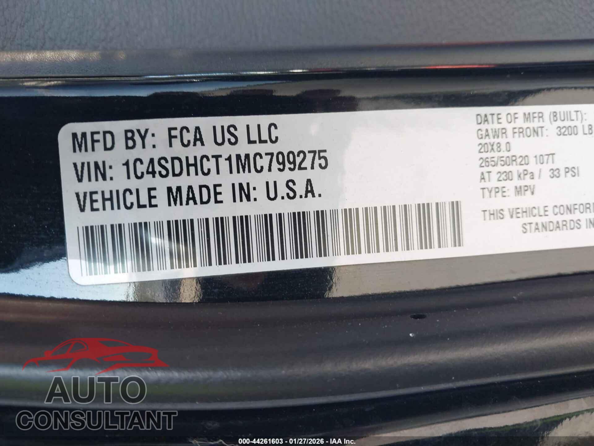 DODGE DURANGO 2021 - 1C4SDHCT1MC799275