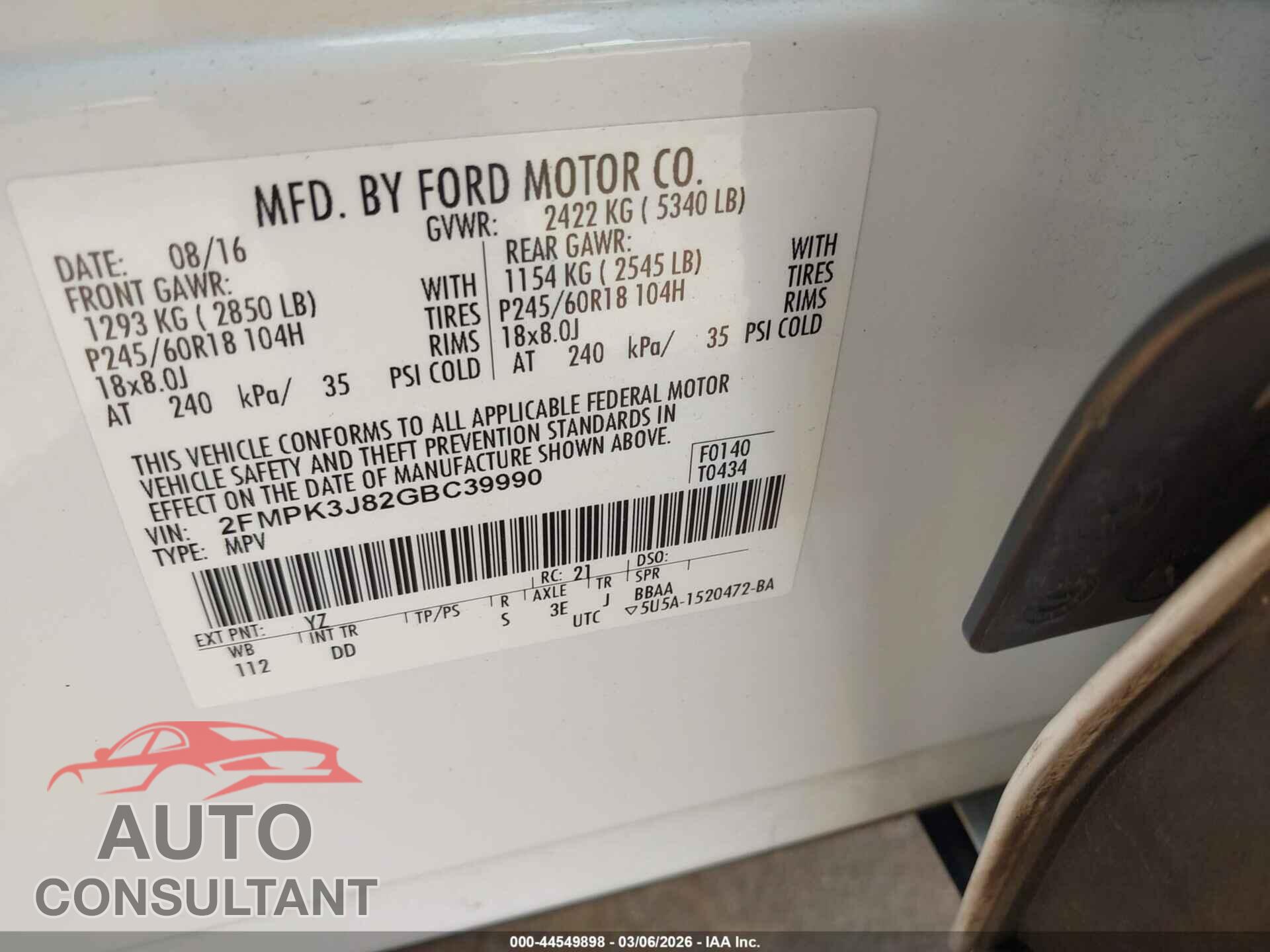 FORD EDGE 2016 - 2FMPK3J82GBC39990