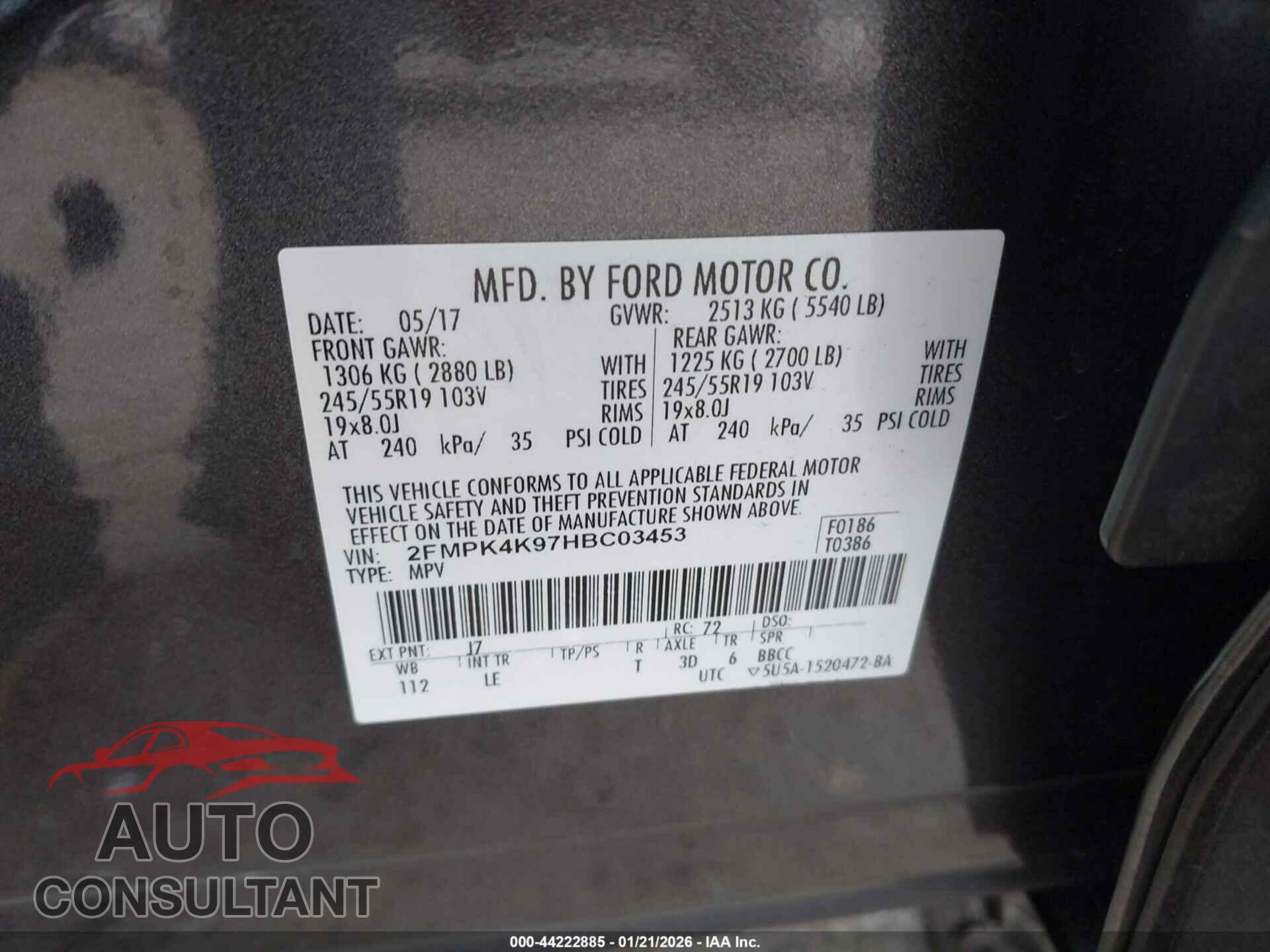 FORD EDGE 2017 - 2FMPK4K97HBC03453