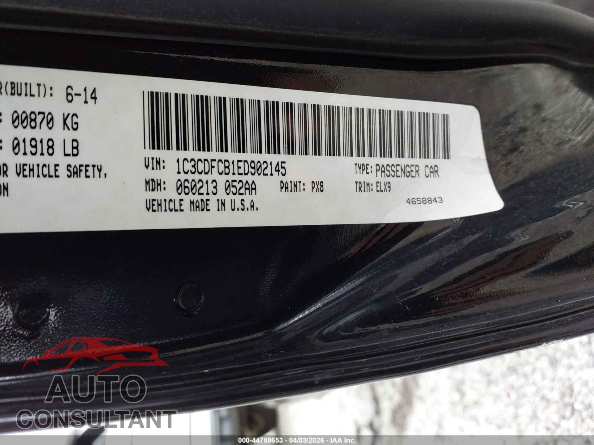 DODGE DART 2014 - 1C3CDFCB1ED902145