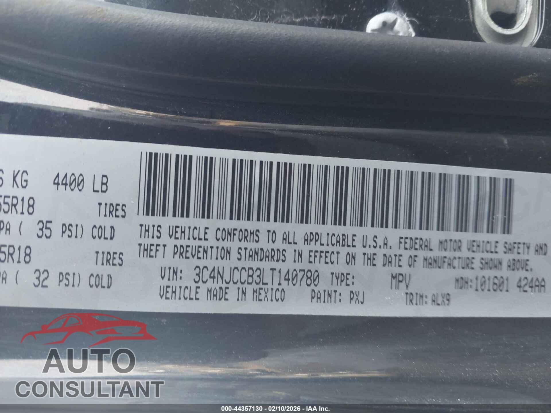 JEEP COMPASS 2020 - 3C4NJCCB3LT140780