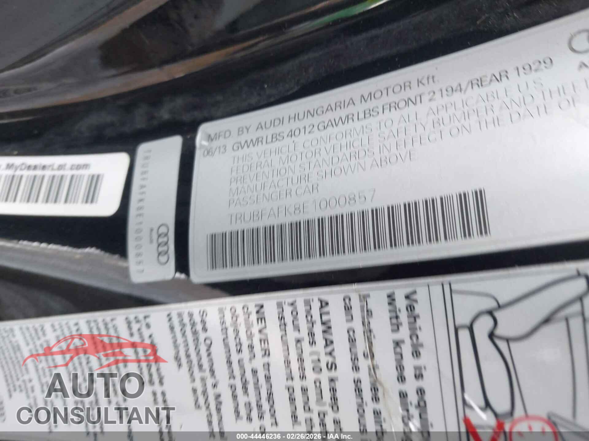 AUDI TT 2014 - TRUBFAFK8E1000857