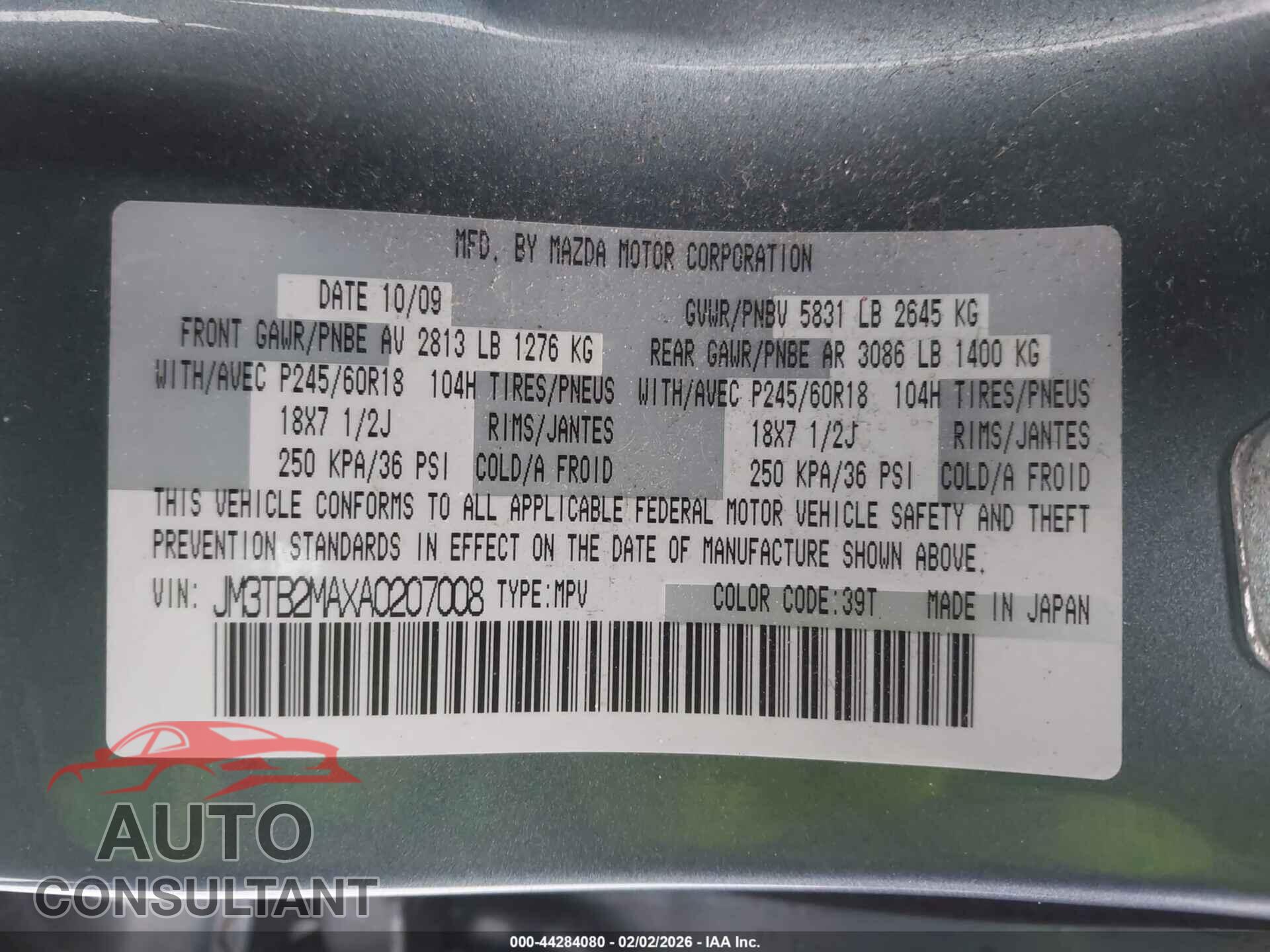 MAZDA CX-9 2010 - JM3TB2MAXA0207008