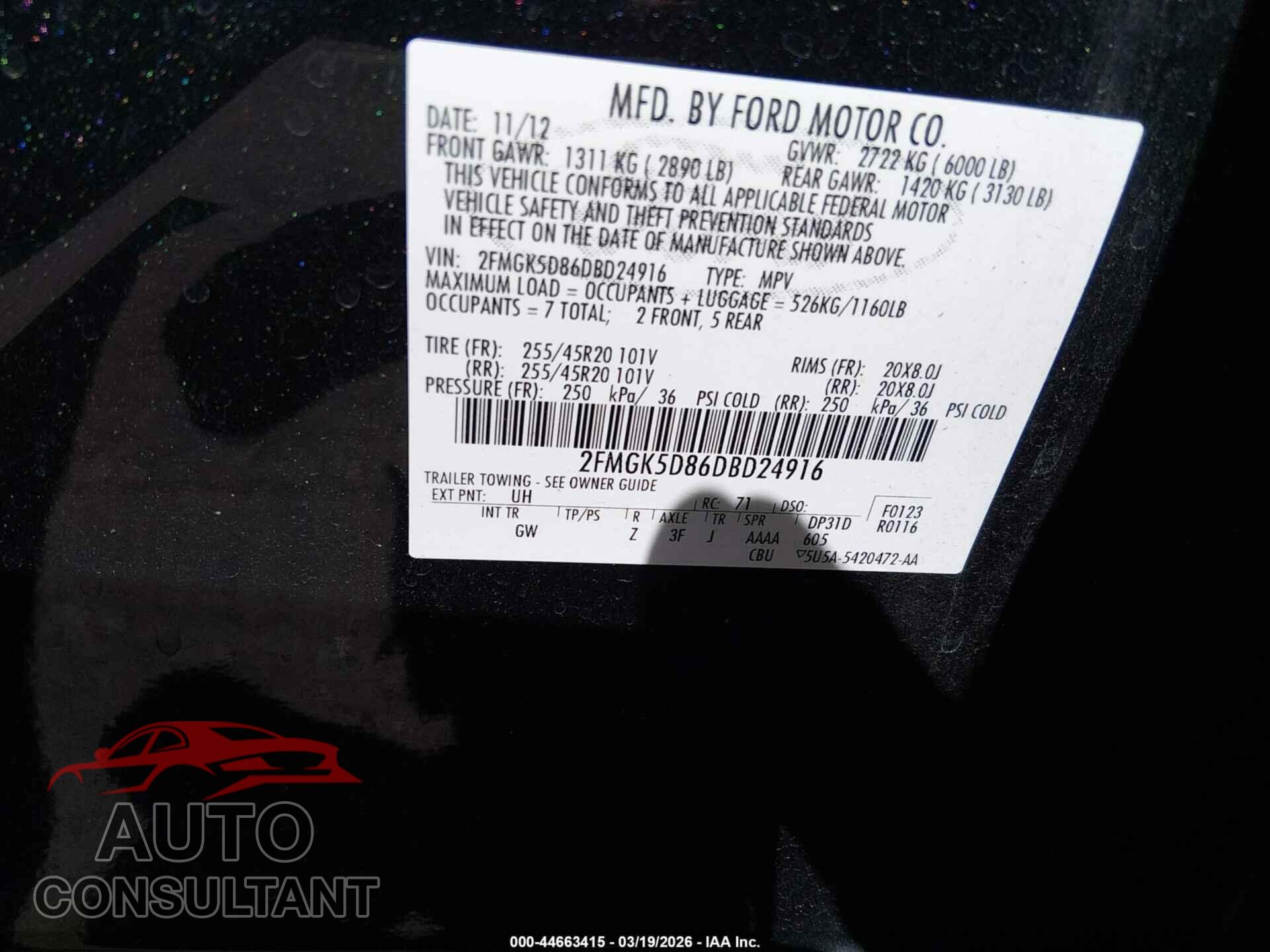 FORD FLEX 2013 - 2FMGK5D86DBD24916