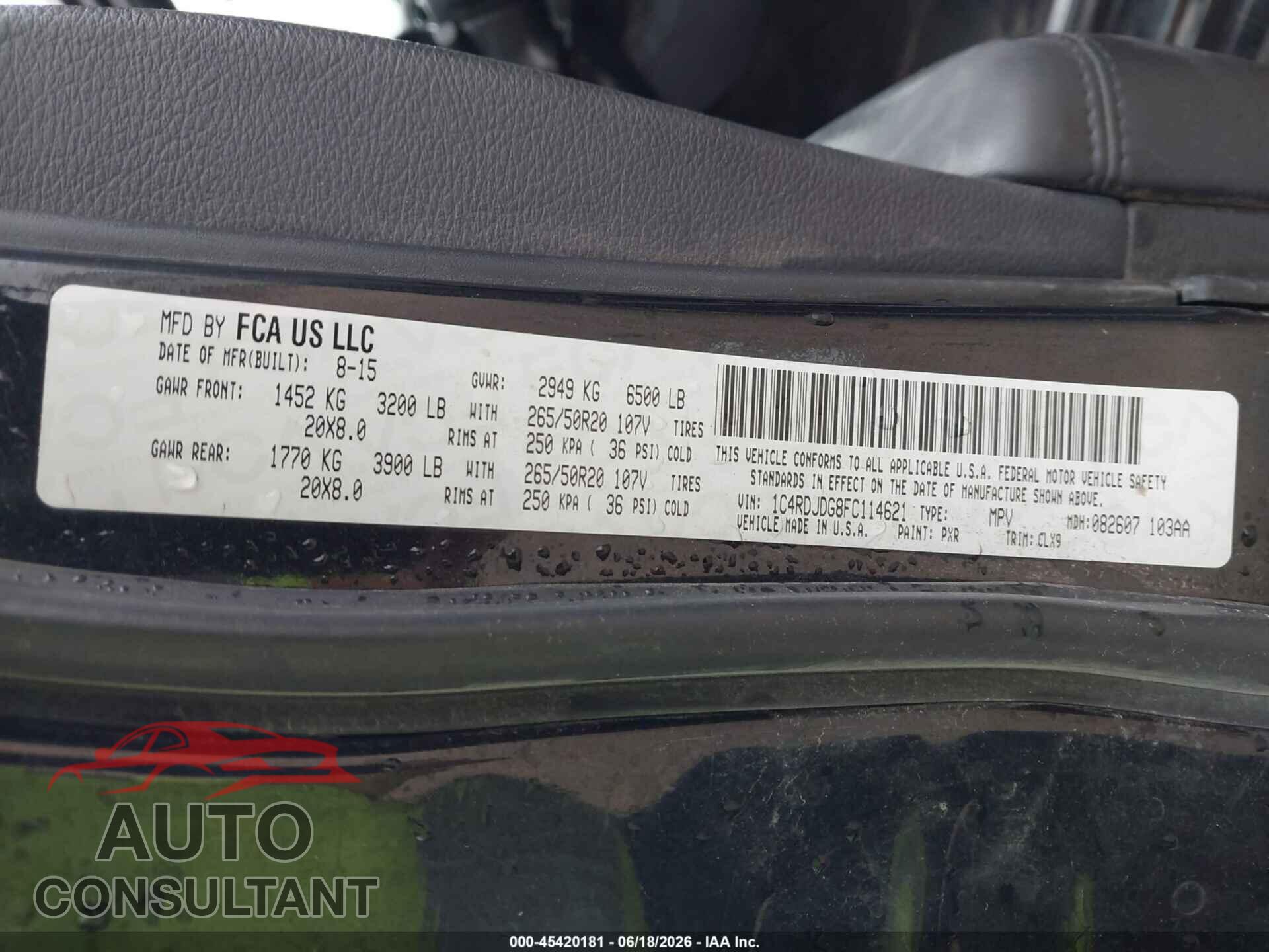 DODGE DURANGO 2015 - 1C4RDJDG8FC114621
