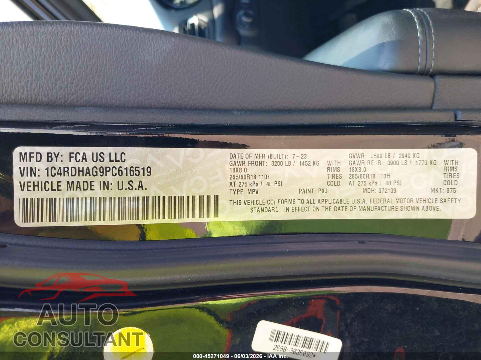 DODGE DURANGO 2023 - 1C4RDHAG9PC616519