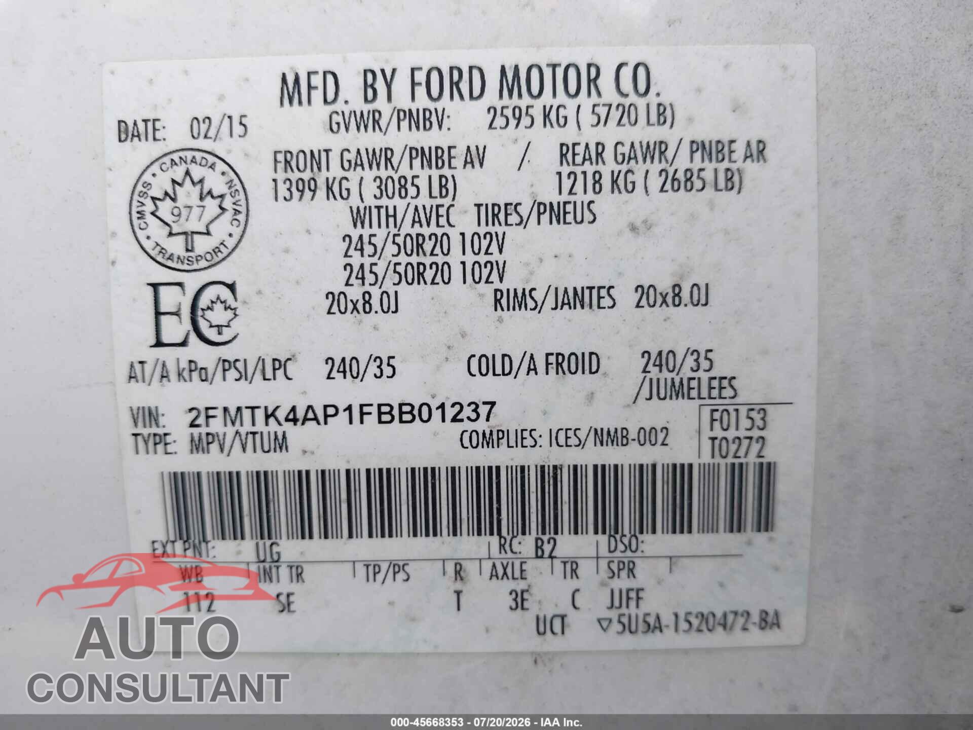 FORD EDGE 2015 - 2FMTK4AP1FBB01237