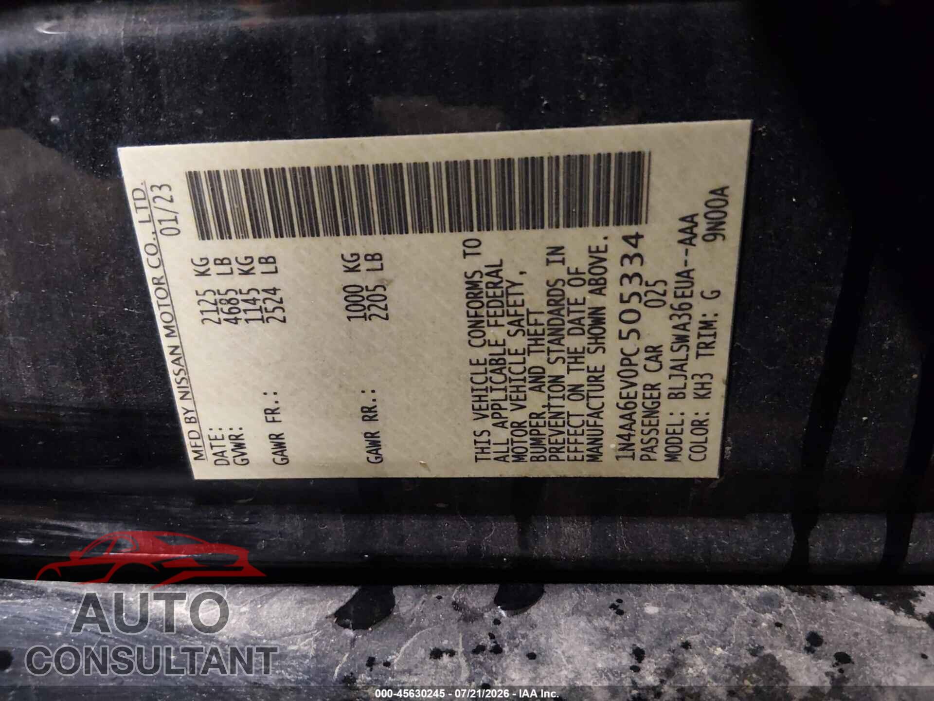 NISSAN MAXIMA 2023 - 1N4AA6EV0PC505334