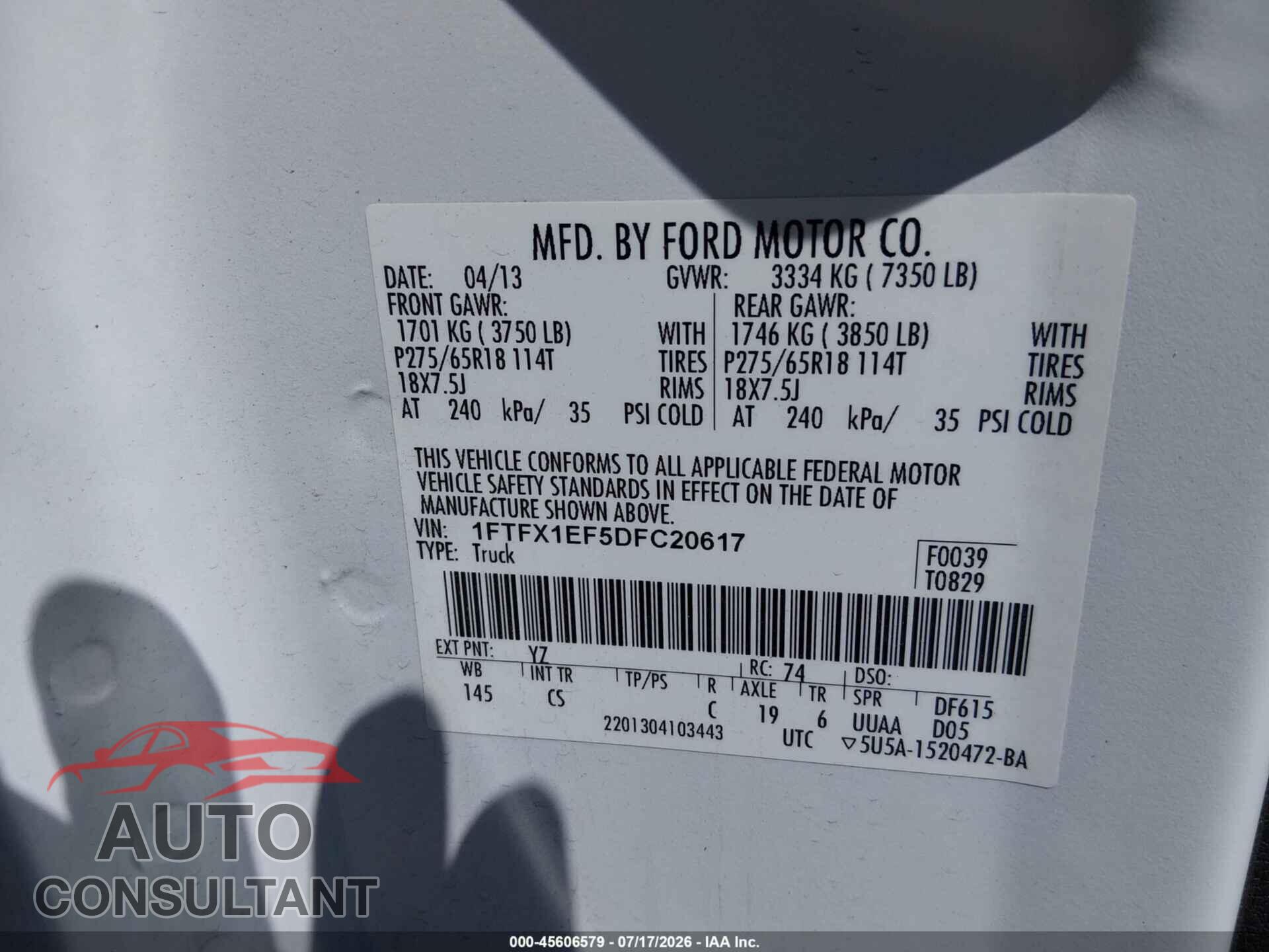 FORD F-150 2013 - 1FTFX1EF5DFC20617