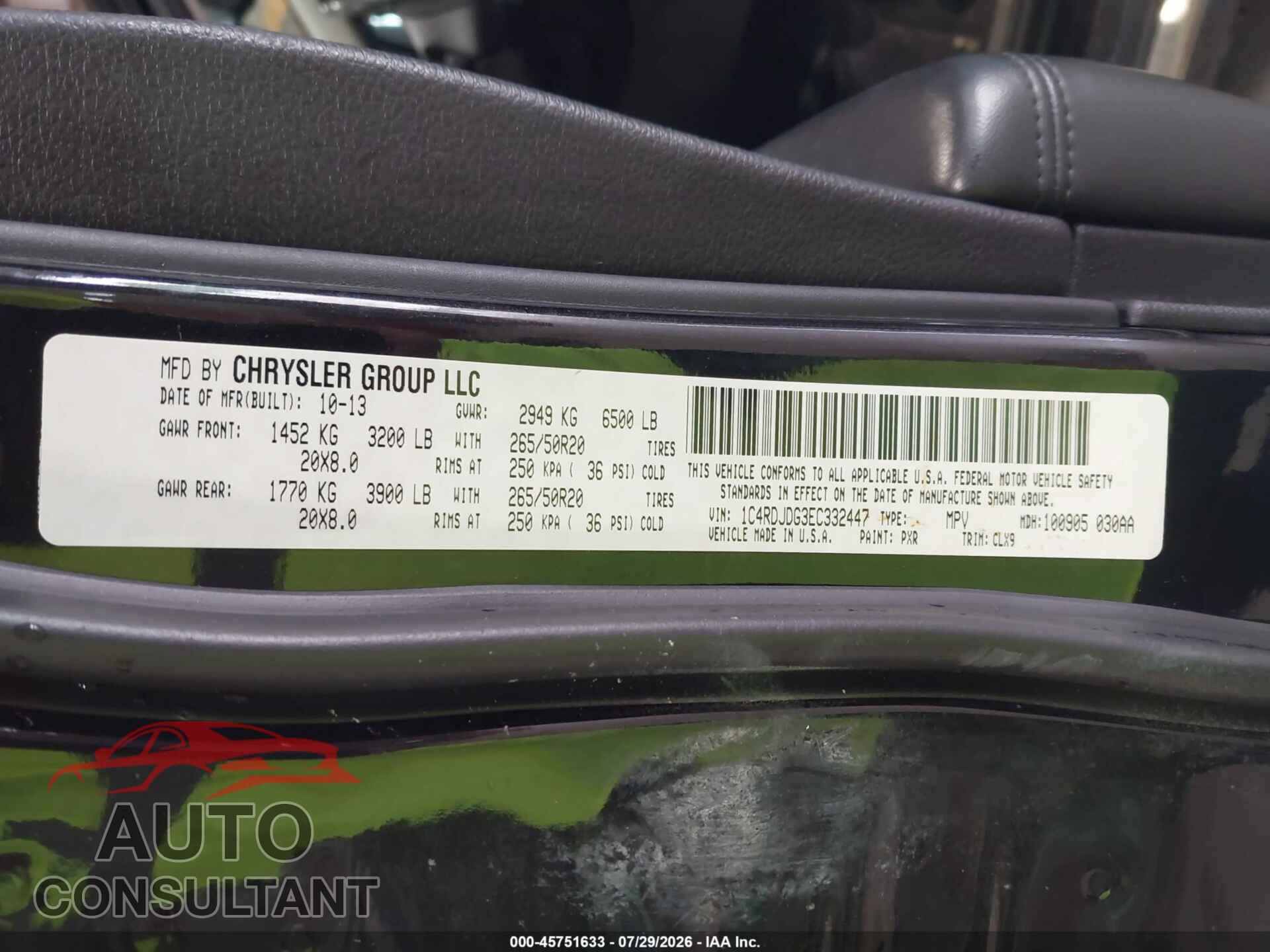DODGE DURANGO 2014 - 1C4RDJDG3EC332447