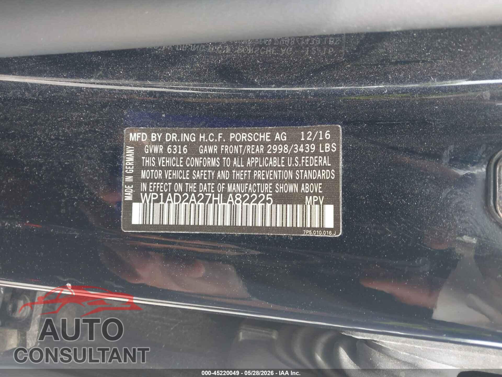PORSCHE CAYENNE 2017 - WP1AD2A27HLA82225