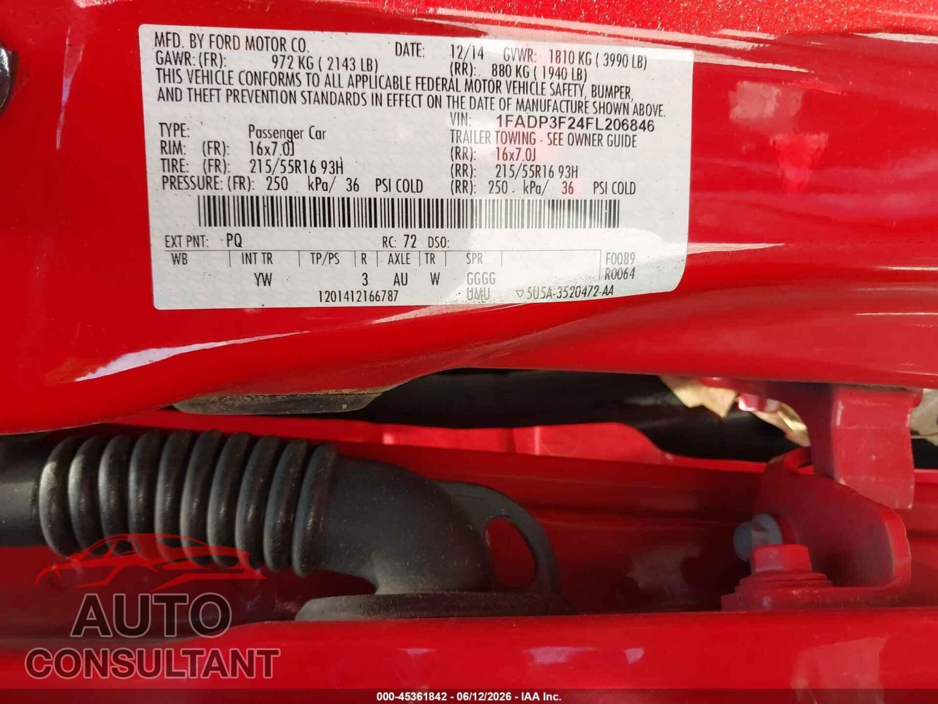 FORD FOCUS 2015 - 1FADP3F24FL206846