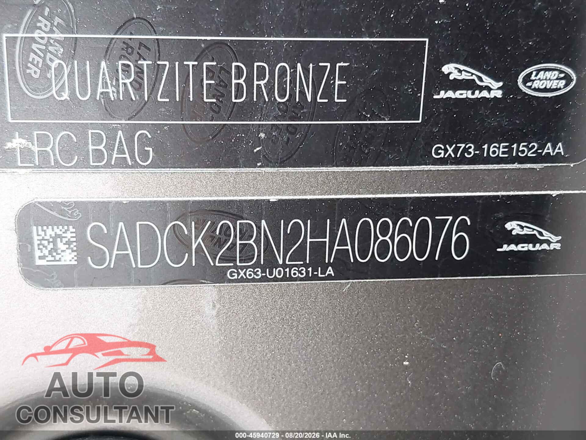 JAGUAR F-PACE 2017 - SADCK2BN2HA086076