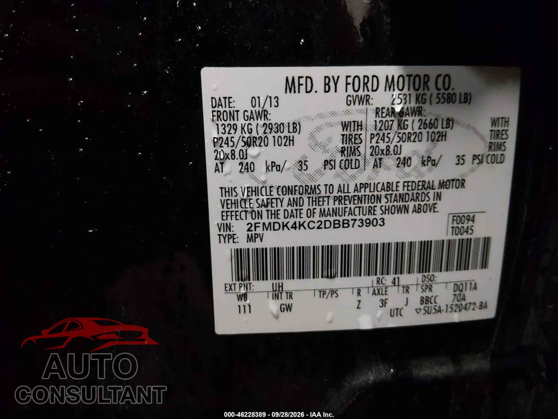 FORD EDGE 2013 - 2FMDK4KC2DBB73903