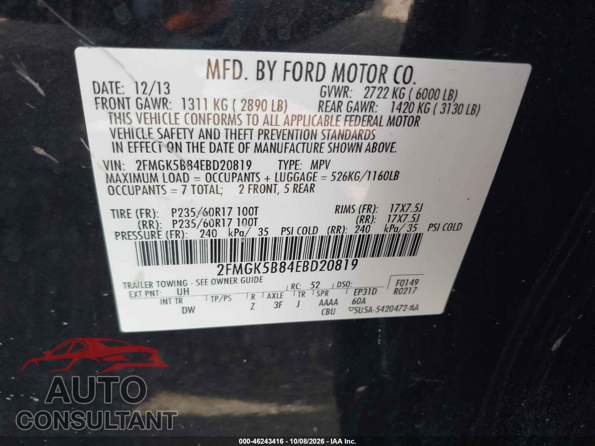 FORD FLEX 2014 - 2FMGK5B84EBD20819