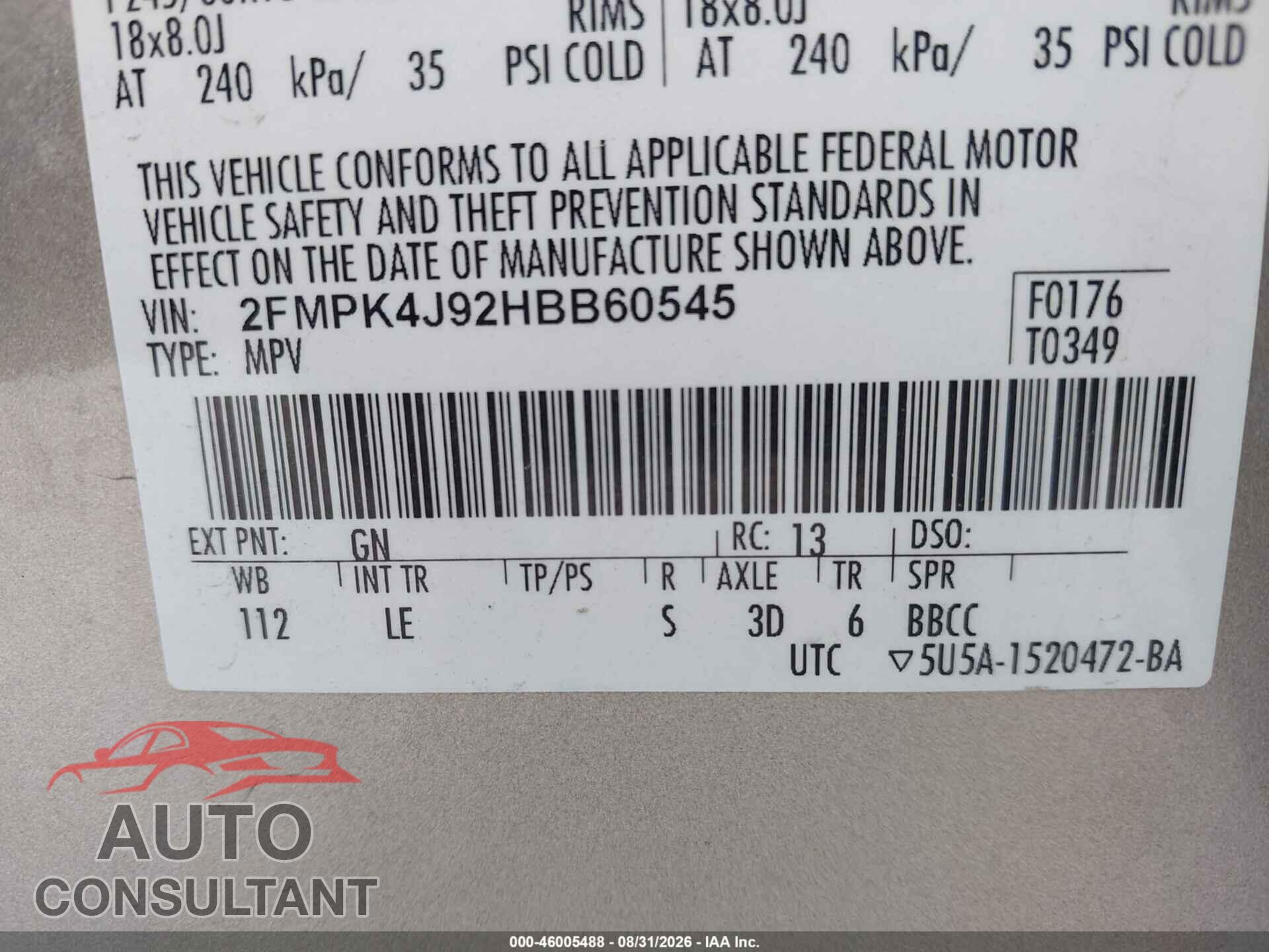 FORD EDGE 2017 - 2FMPK4J92HBB60545