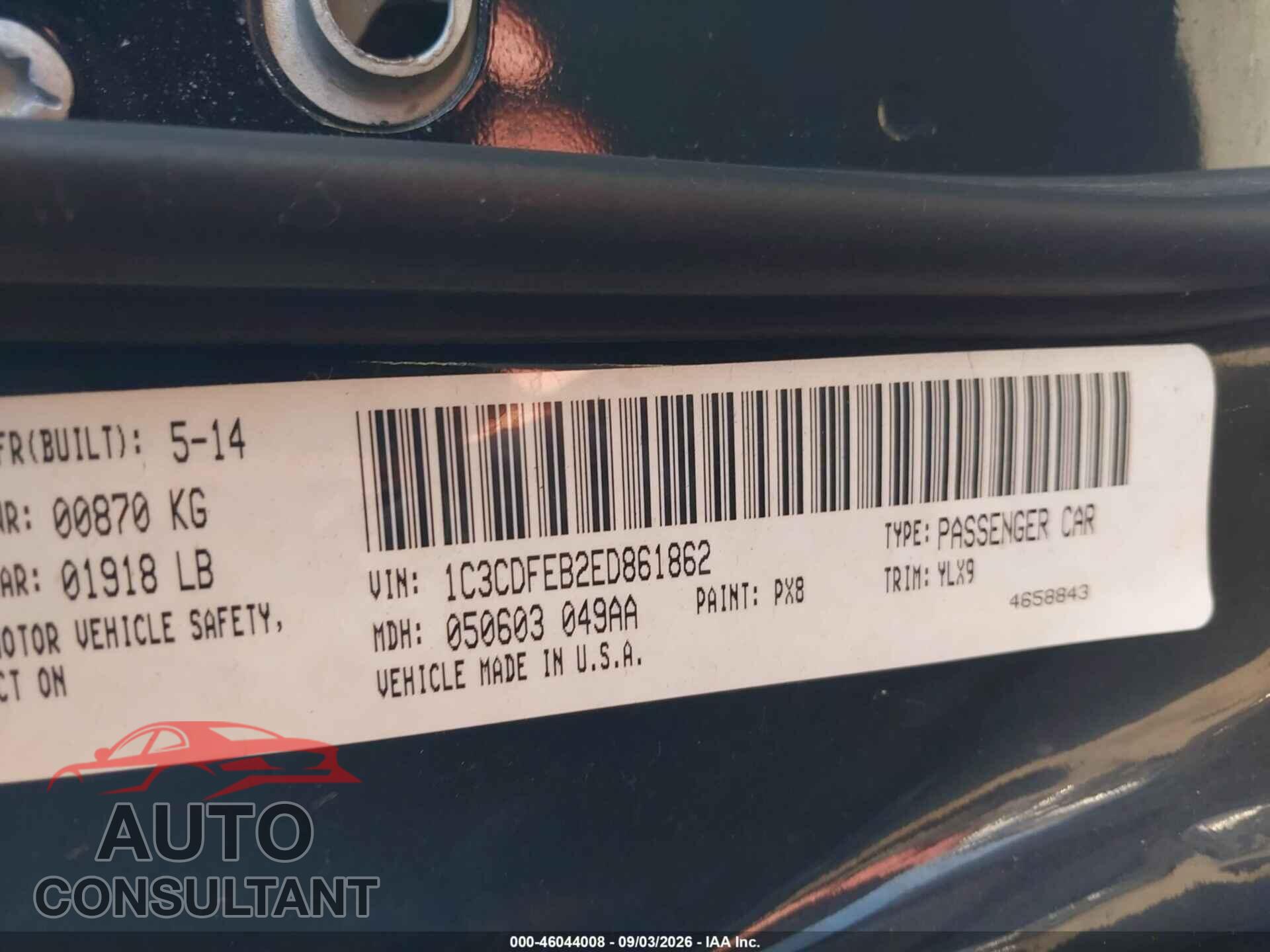 DODGE DART 2014 - 1C3CDFEB2ED861862