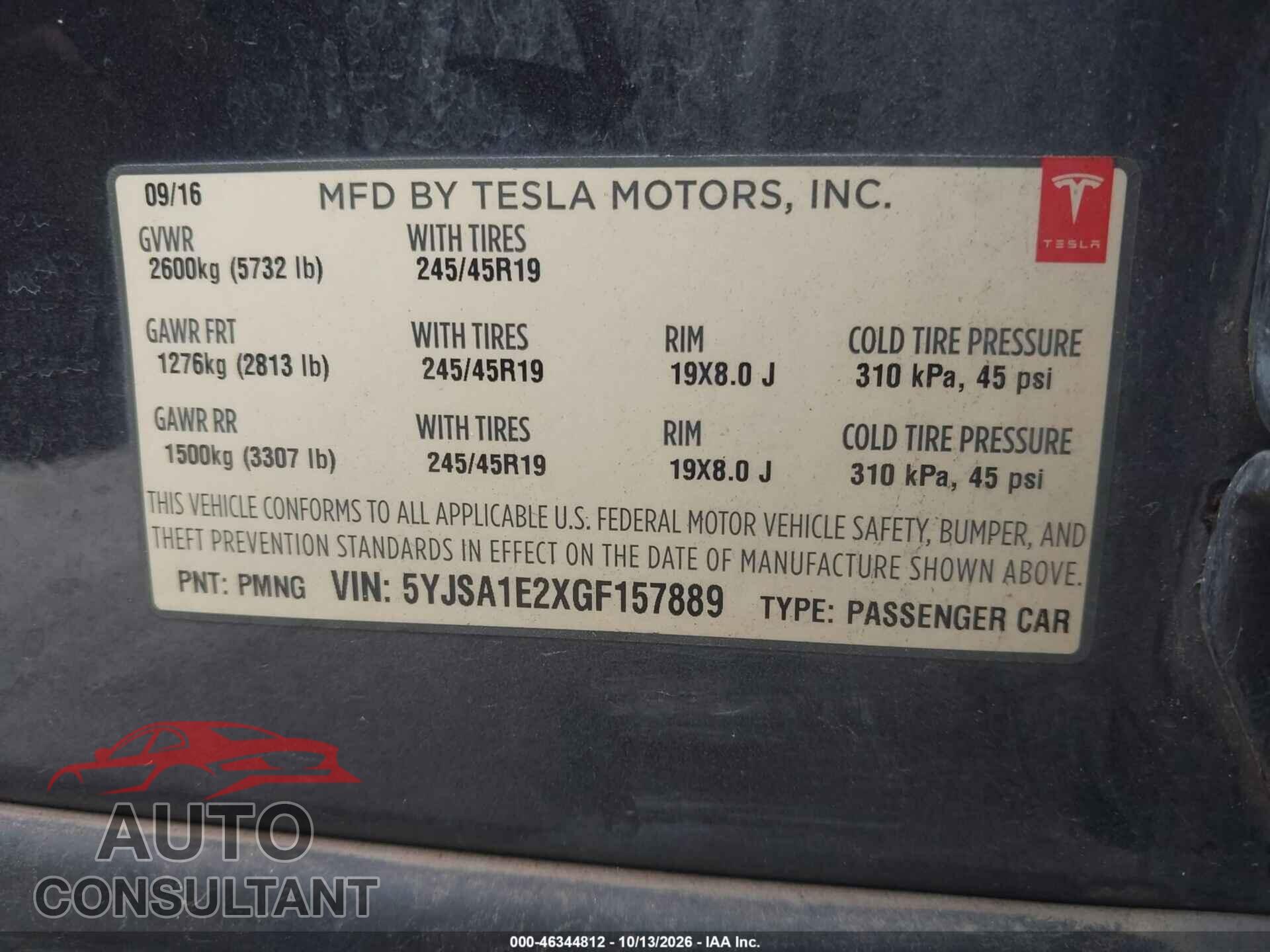 TESLA MODEL S 2016 - 5YJSA1E2XGF157889