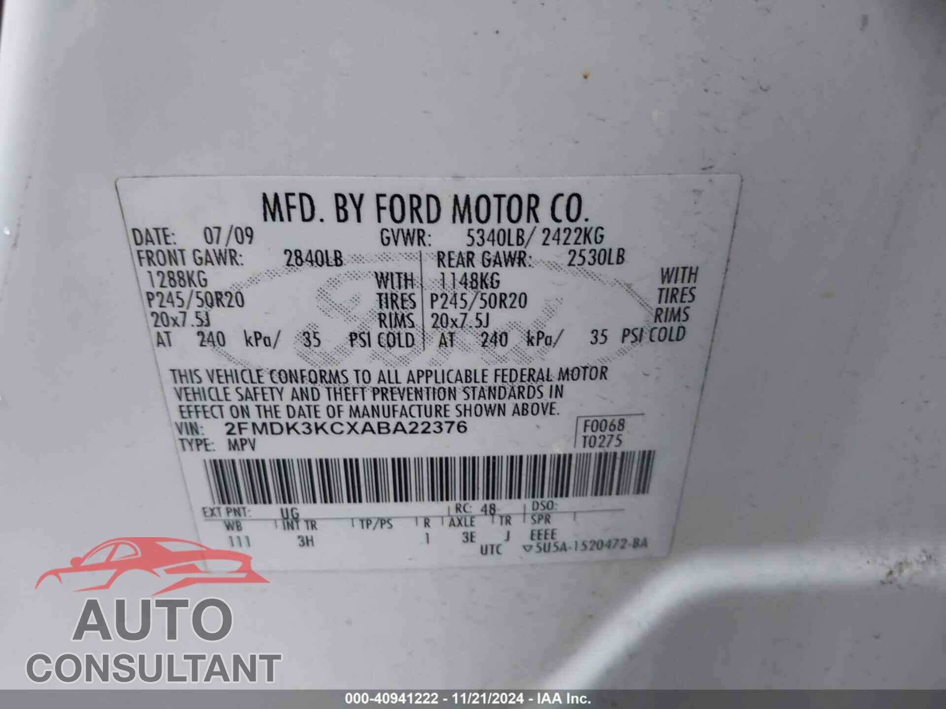 FORD EDGE 2010 - 2FMDK3KCXABA22376