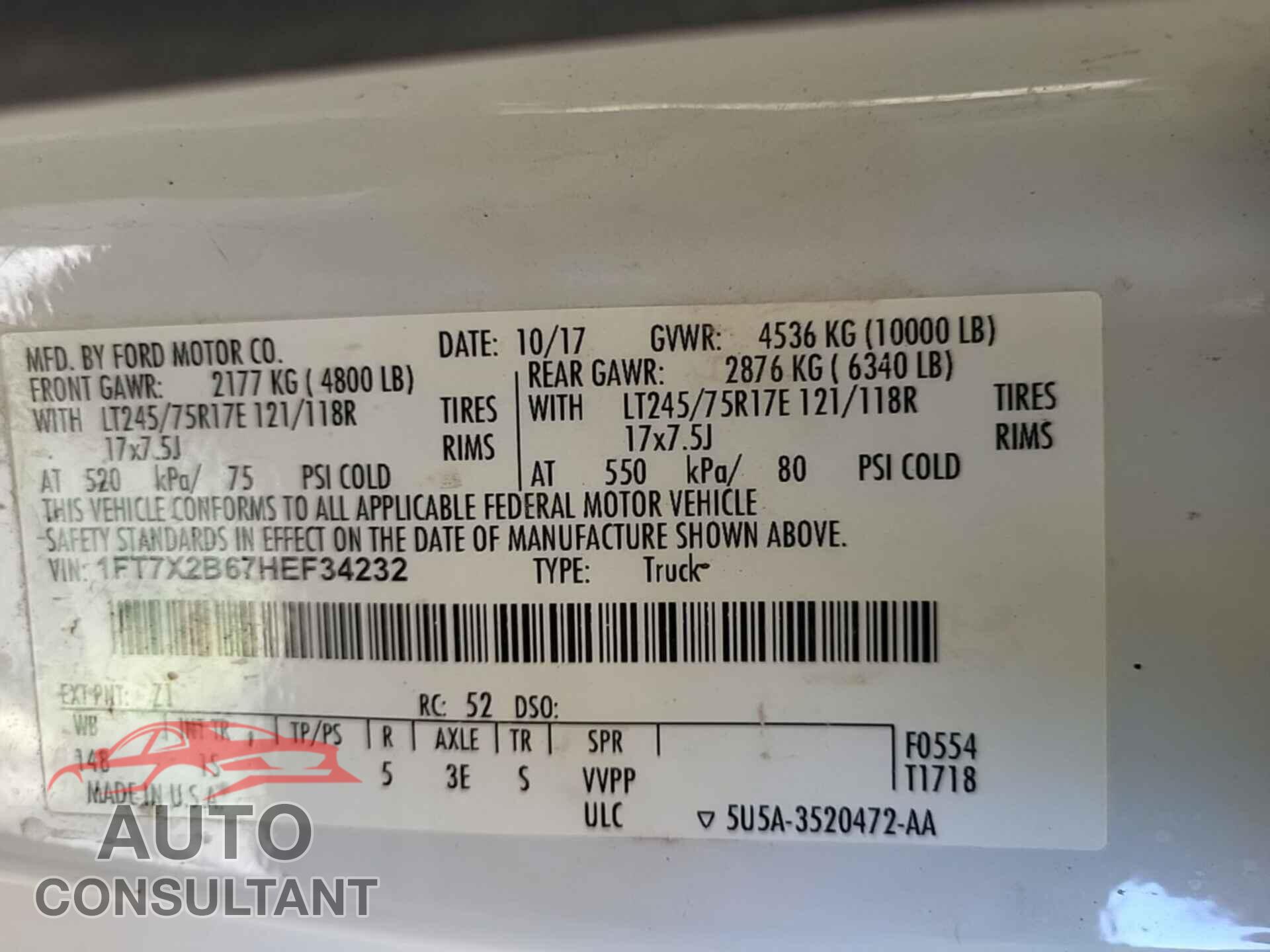 FORD F250 2017 - 1FT7X2B67HEF34232