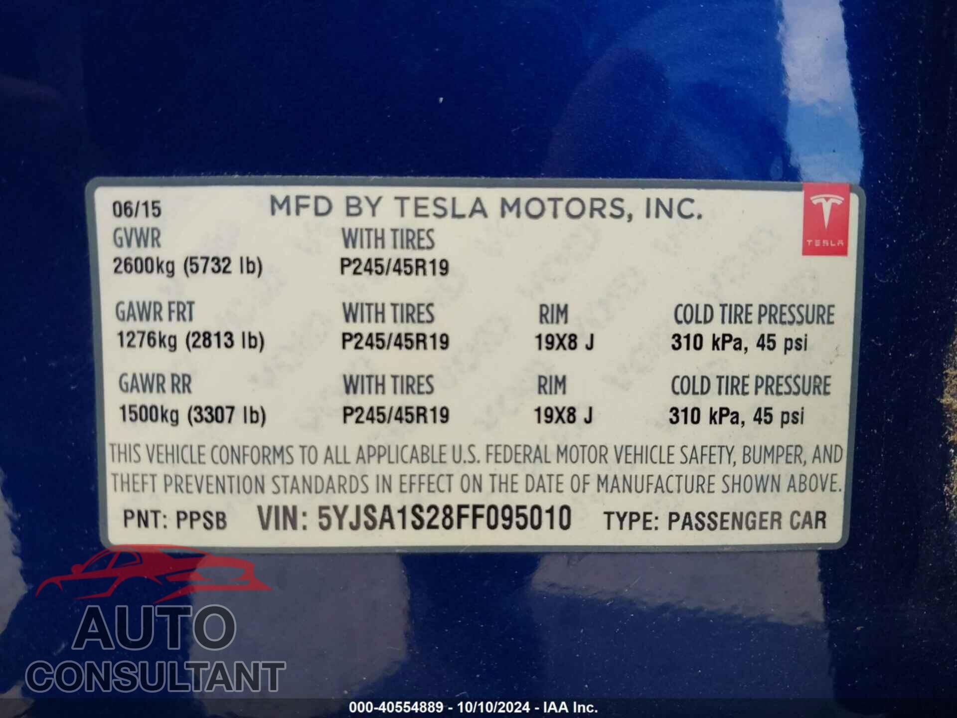 TESLA MODEL S 2015 - 5YJSA1S28FF095010