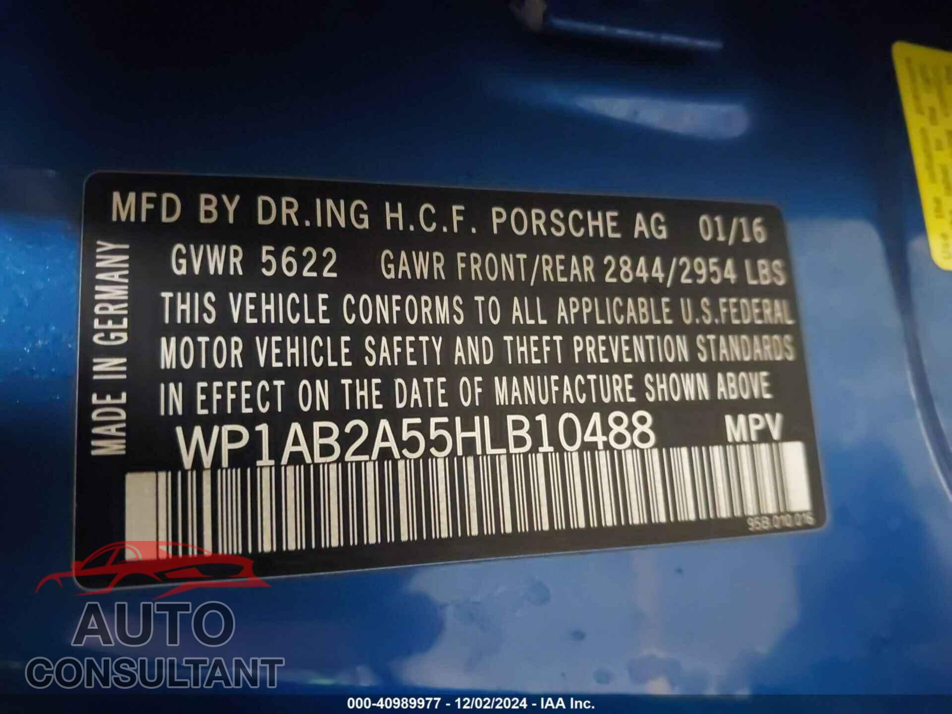 PORSCHE MACAN 2017 - WP1AB2A55HLB10488