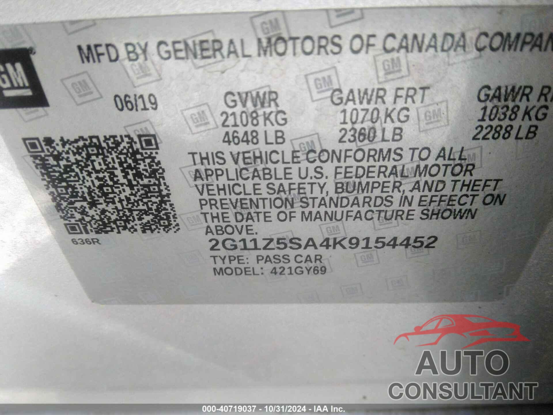 CHEVROLET IMPALA 2019 - 2G11Z5SA4K9154452