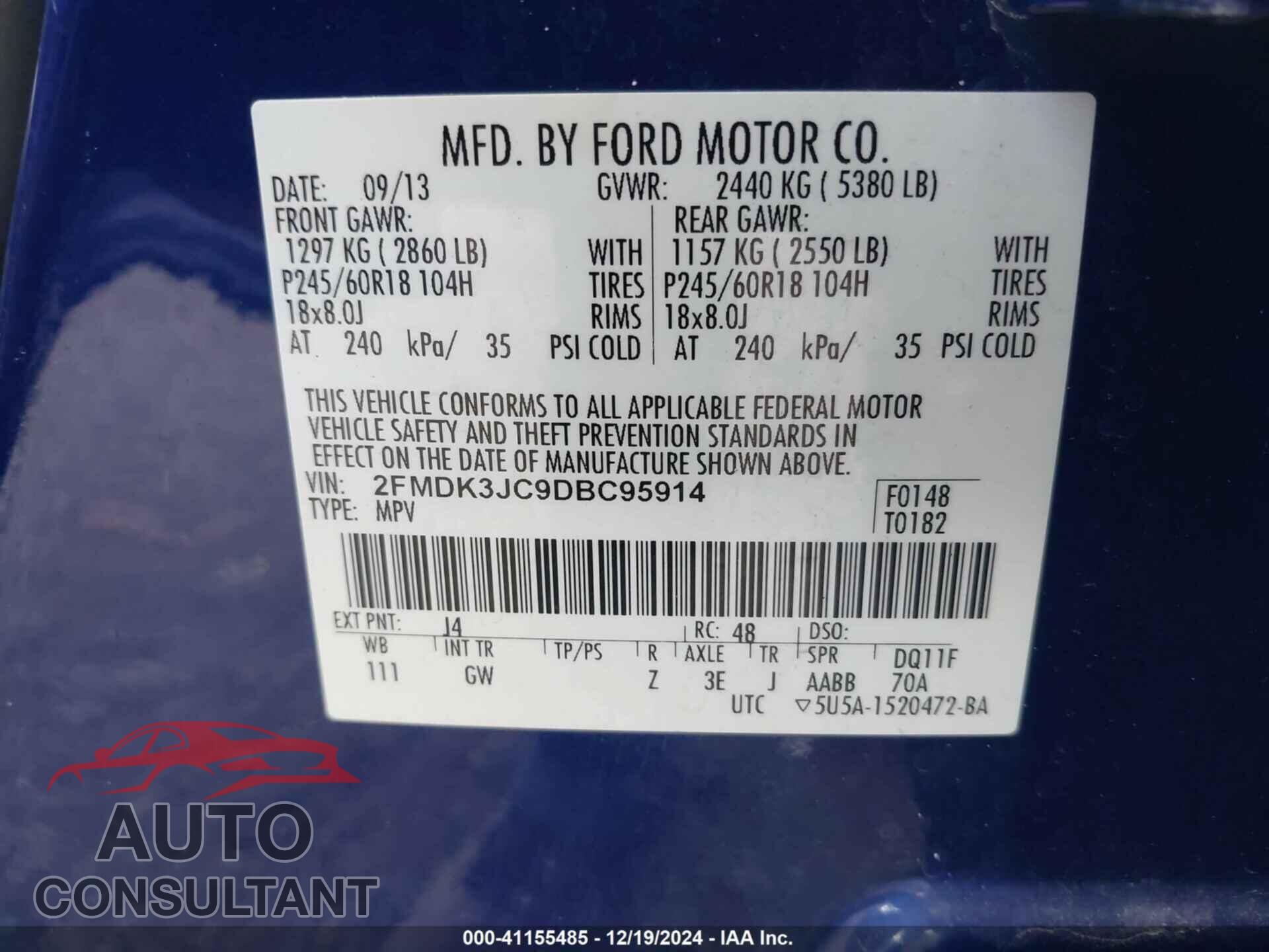 FORD EDGE 2013 - 2FMDK3JC9DBC95914
