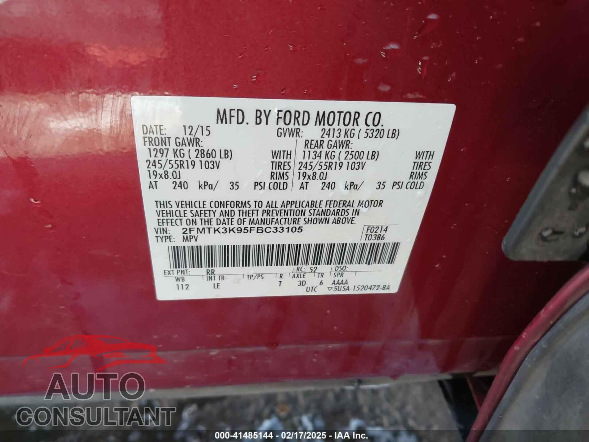 FORD EDGE 2015 - 2FMTK3K95FBC33105